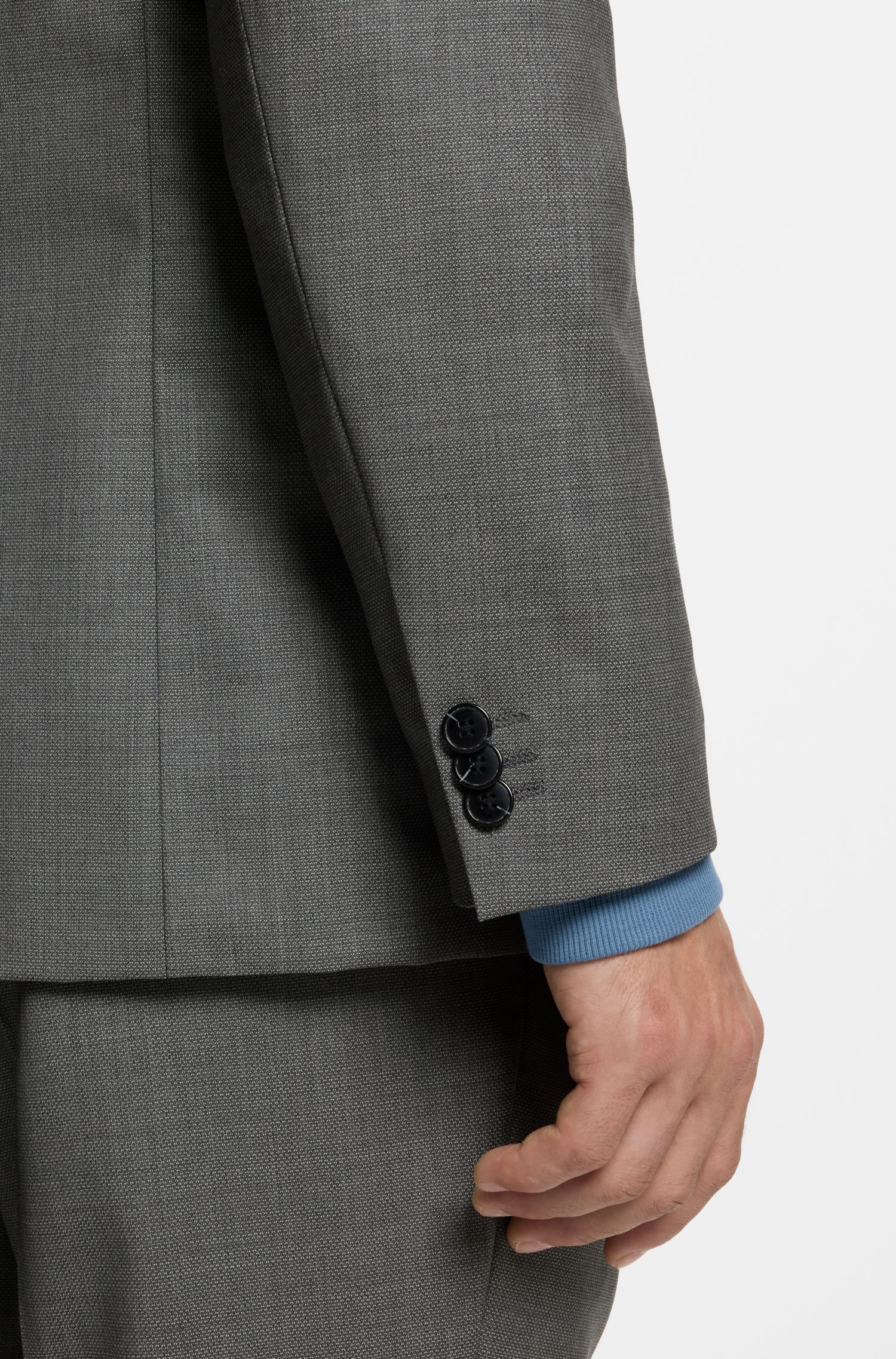 HUGO - Áo vest extra-slim-fit, len nguyên chất dệt dobby