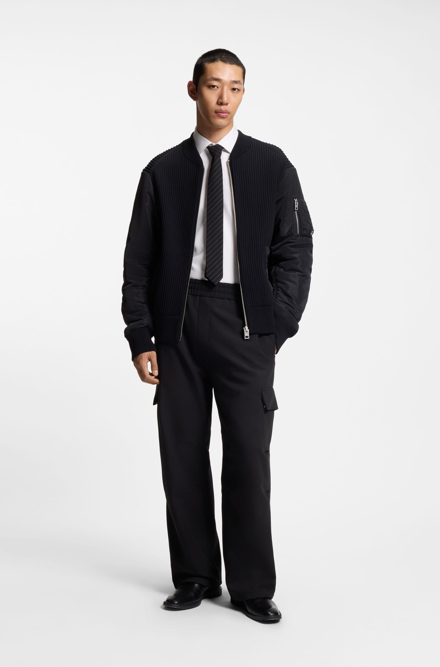 HUGO - Áo sơ mi slim fit với họa tiết logo jacquard