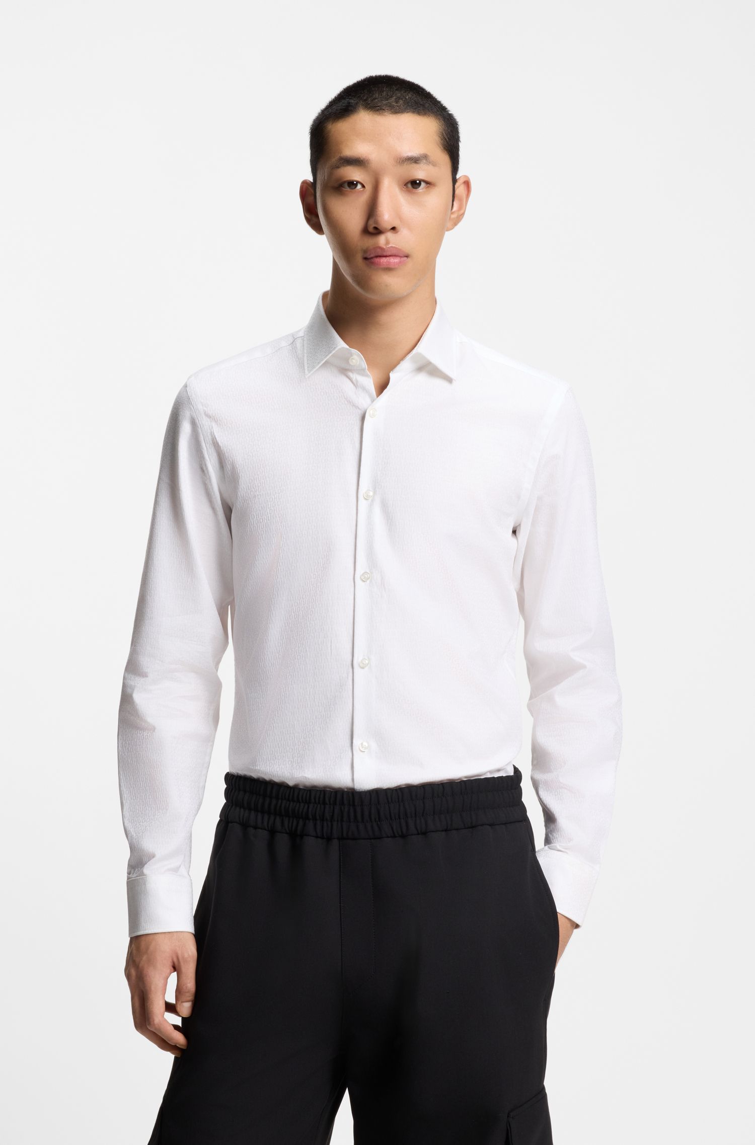 HUGO - Áo sơ mi slim fit với họa tiết logo jacquard