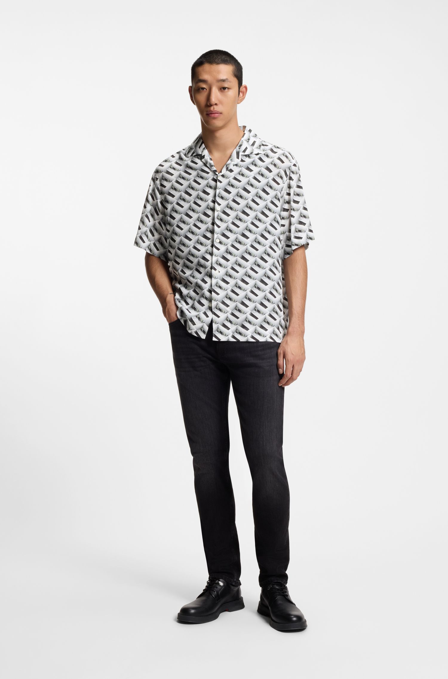 HUGO - Áo sơ mi oversized-fit với họa tiết nổi bật