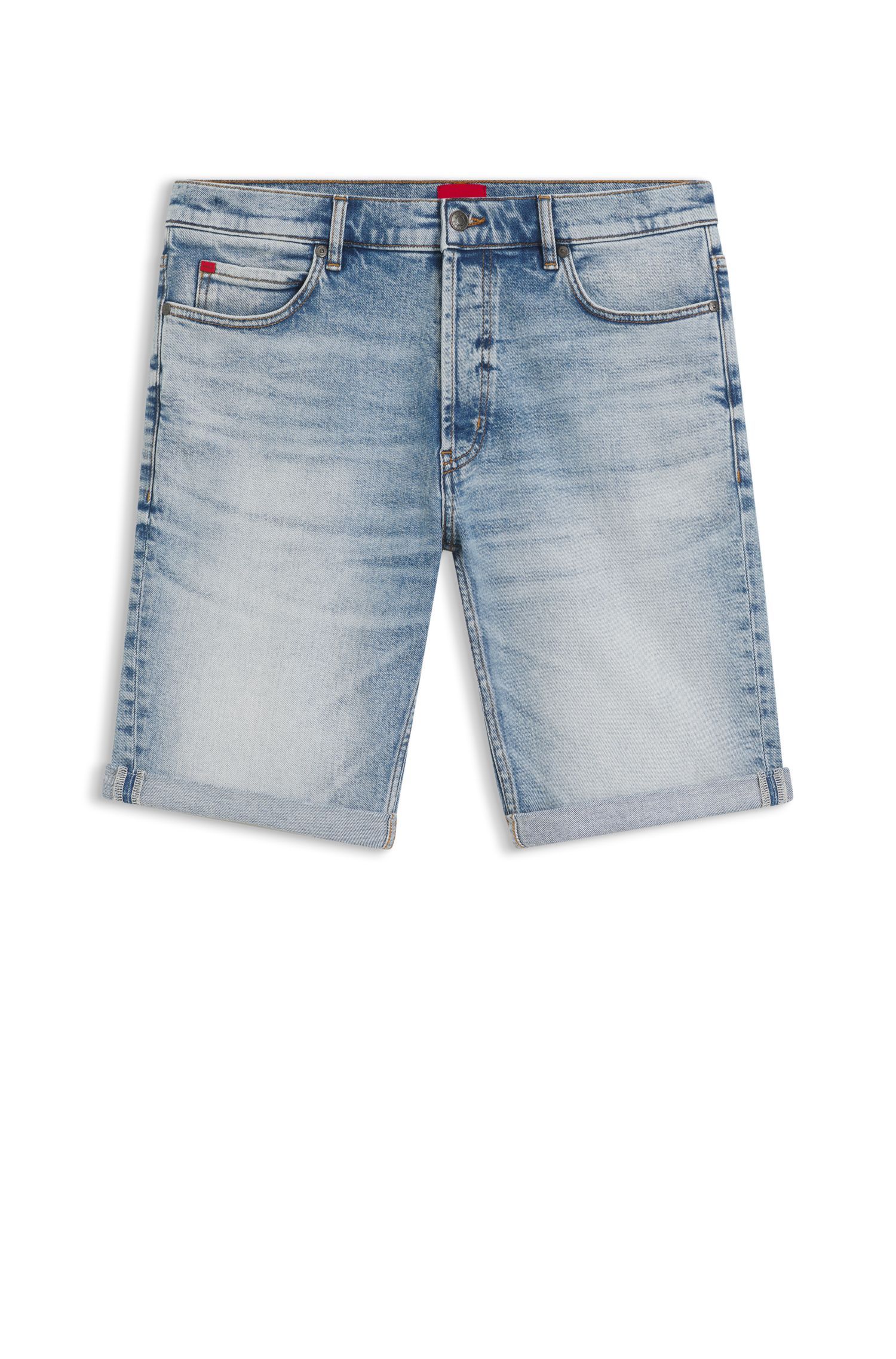 Quần short denim co giãn màu xanh dương sáng