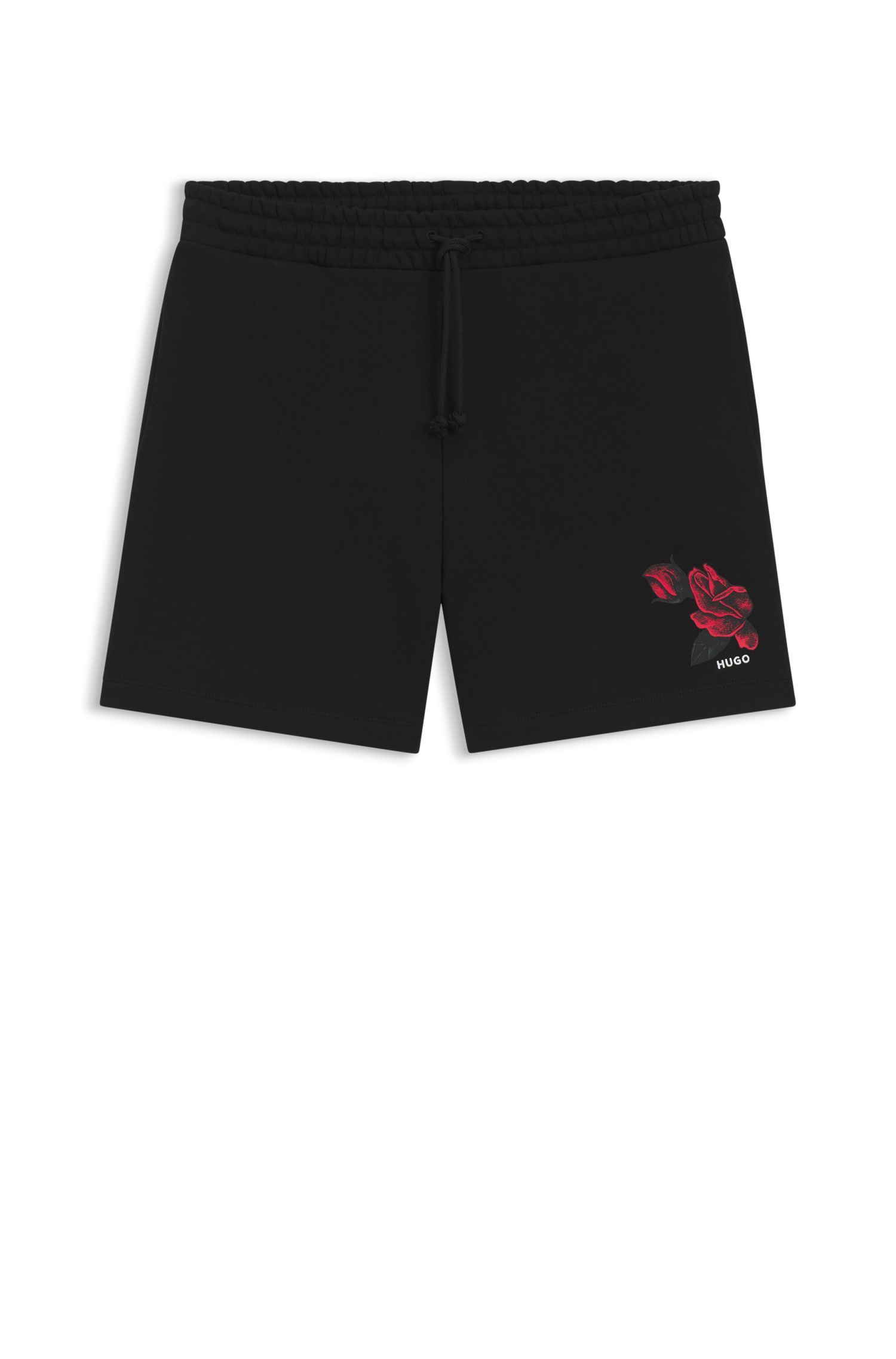 HUGO - Quần short vải bông mềm mại, in hình hoa hồng