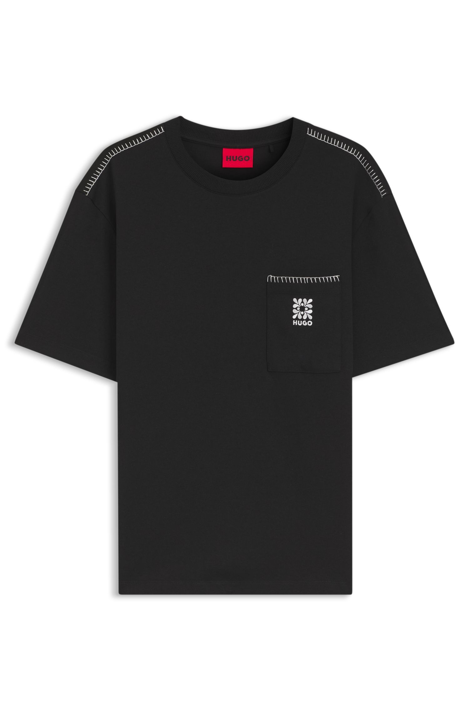HUGO - Áo thun cotton jersey với logo thêu.