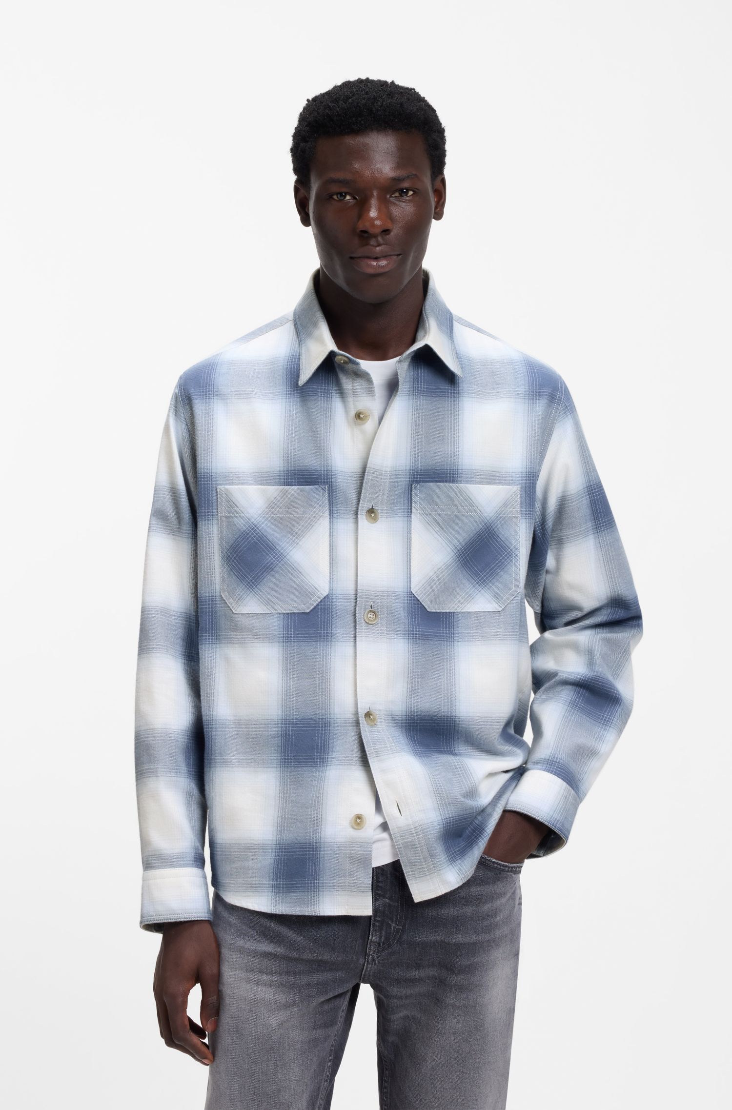 HUGO - Áo sơ mi oversized-fit làm vải cotton kẻ caro
