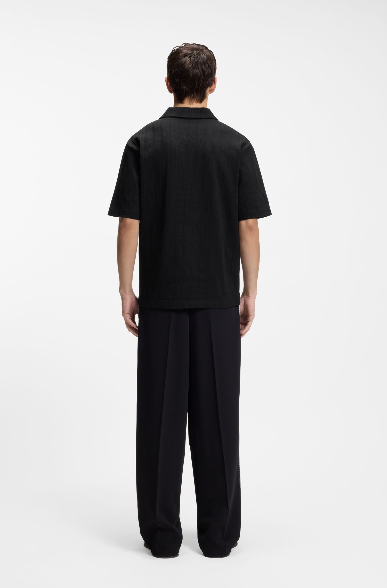 HUGO - Áo polo kẻ sọc jacquard cổ bẻ