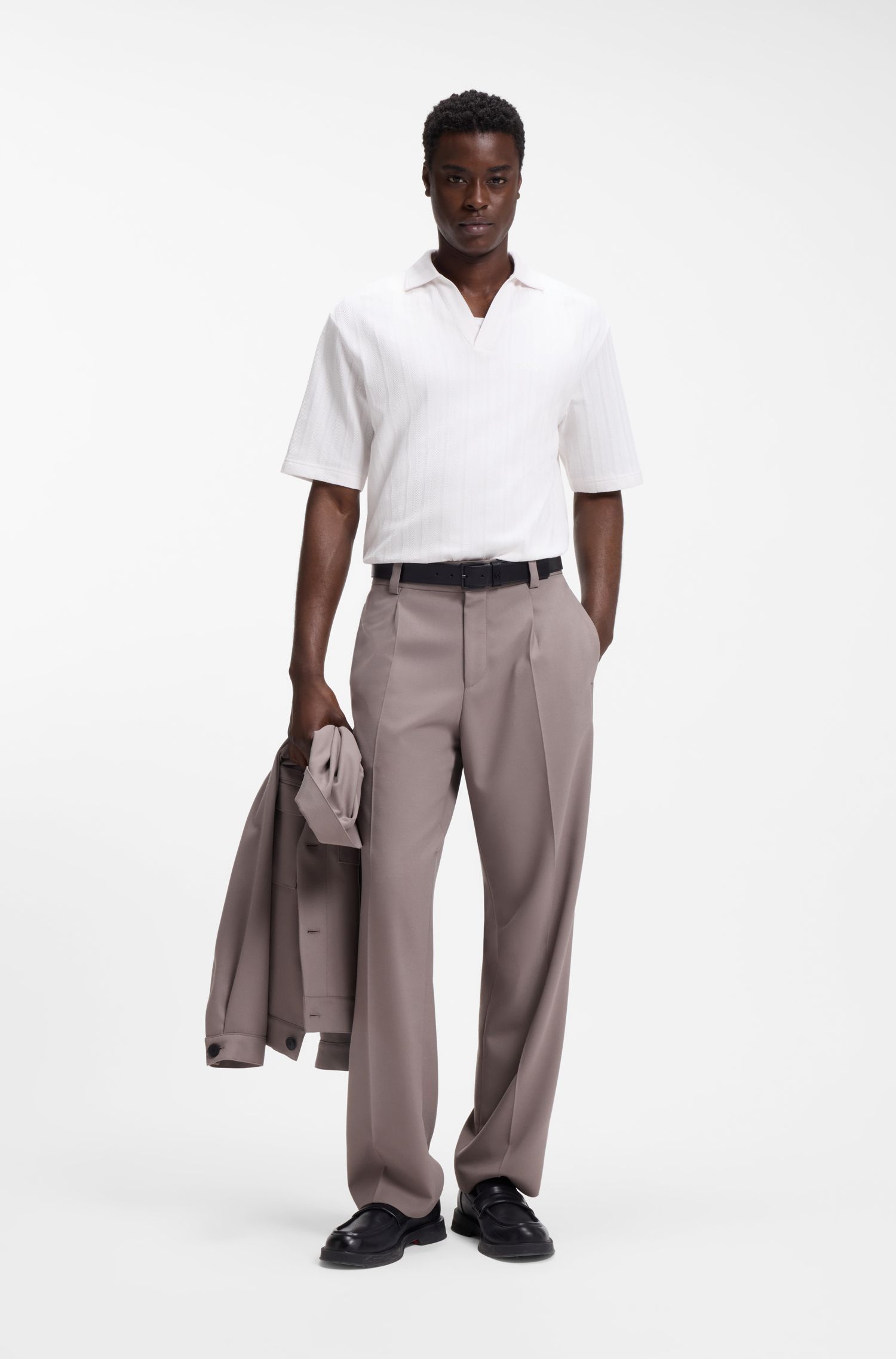HUGO - Áo polo kẻ sọc jacquard cổ bẻ