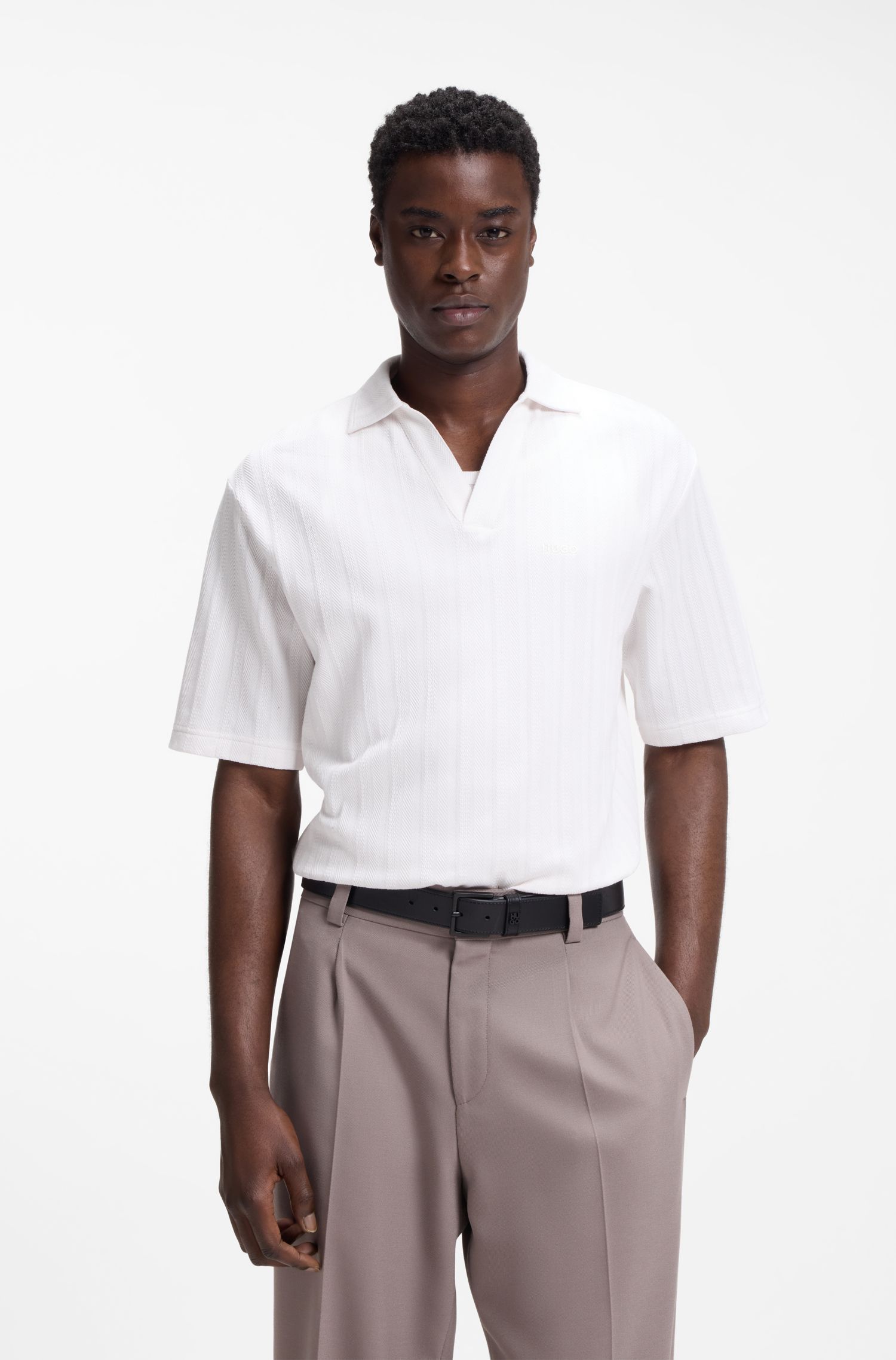 Áo polo kẻ sọc jacquard cổ bẻ