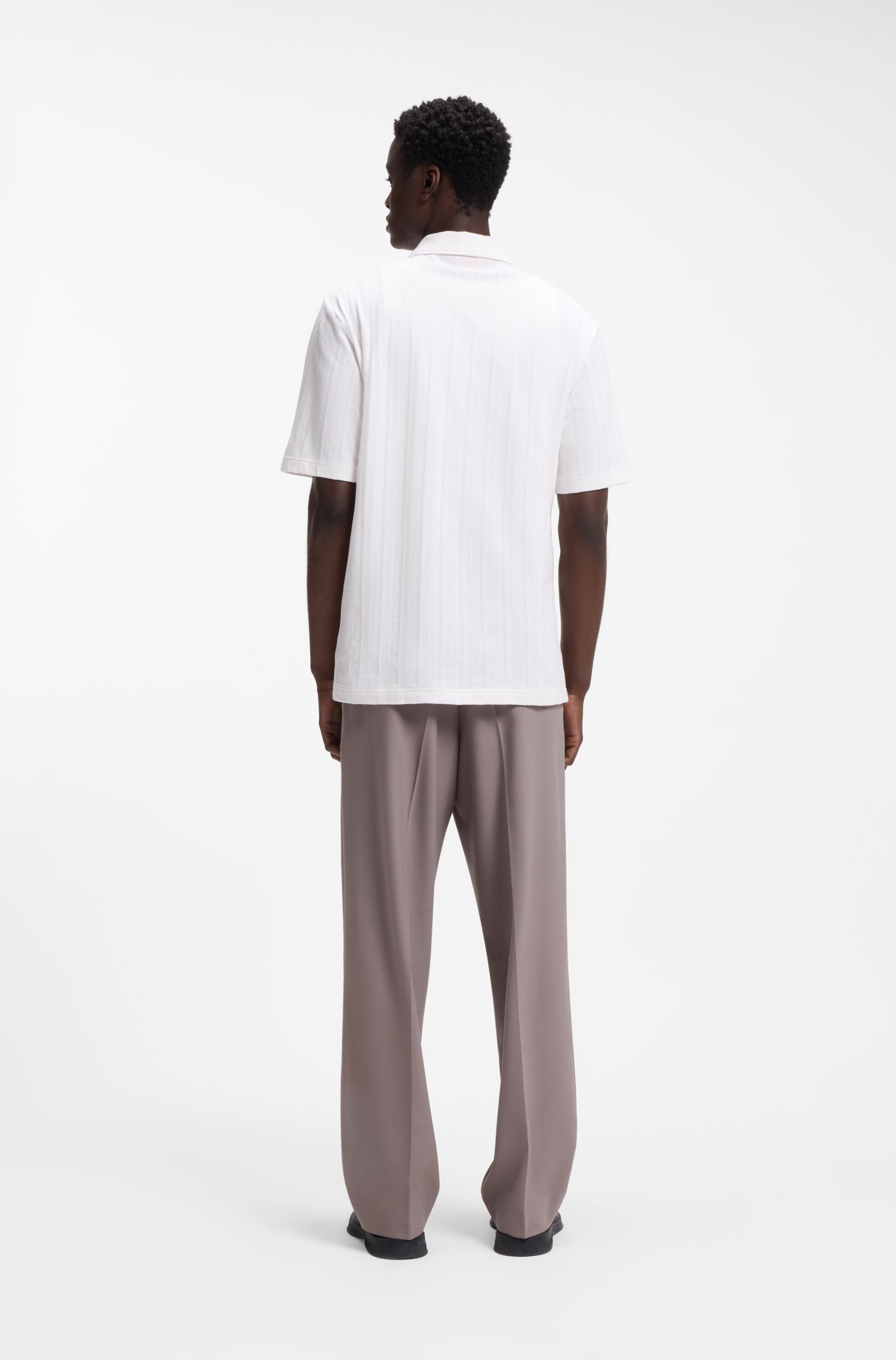 HUGO - Áo polo kẻ sọc jacquard cổ bẻ