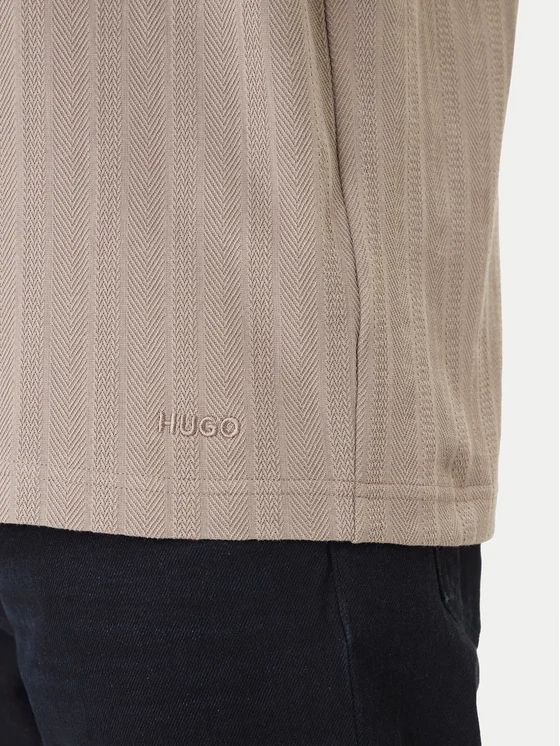 HUGO - Áo polo kẻ sọc jacquard cổ bẻ
