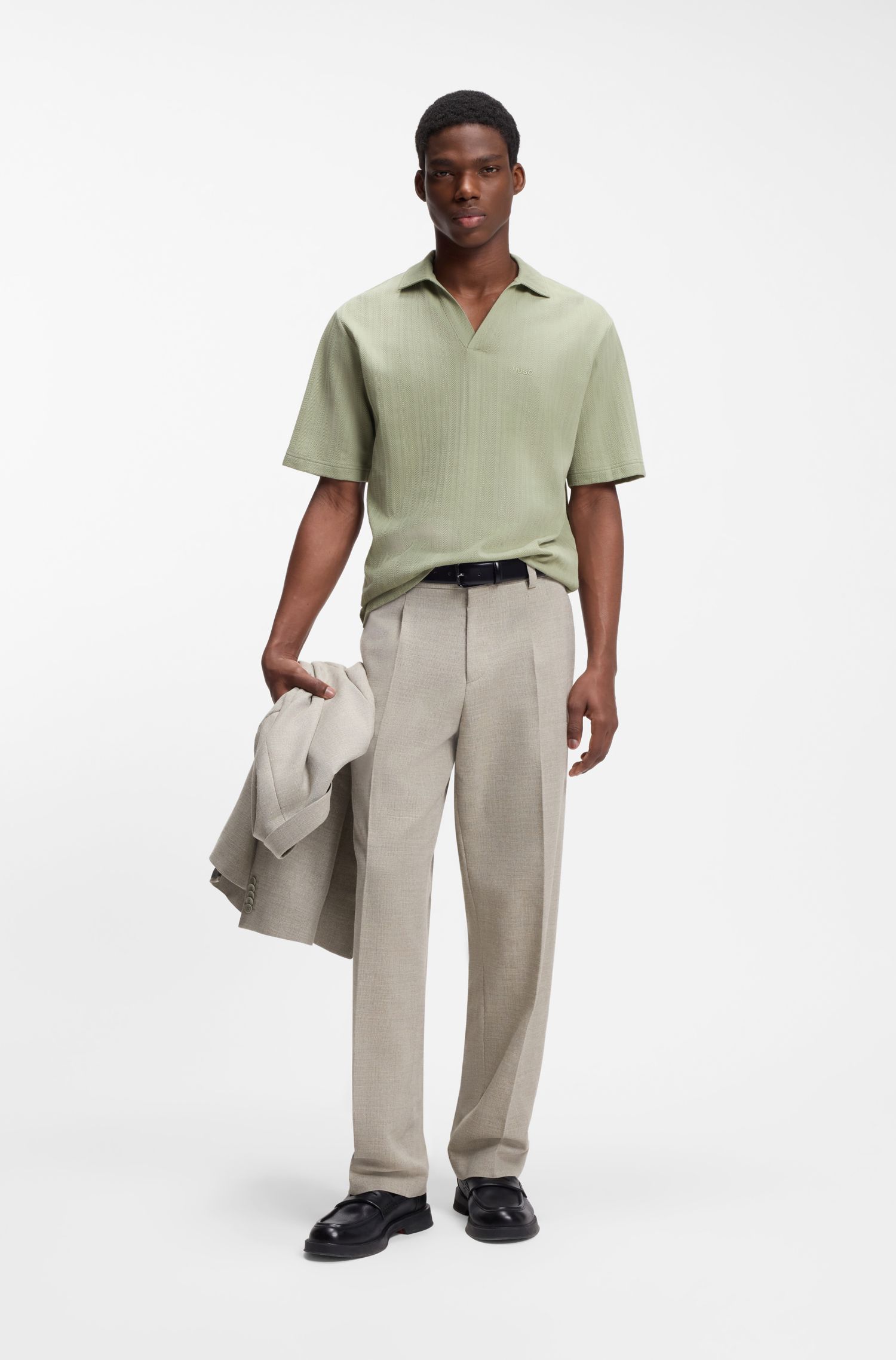 HUGO - Áo polo kẻ sọc jacquard cổ bẻ