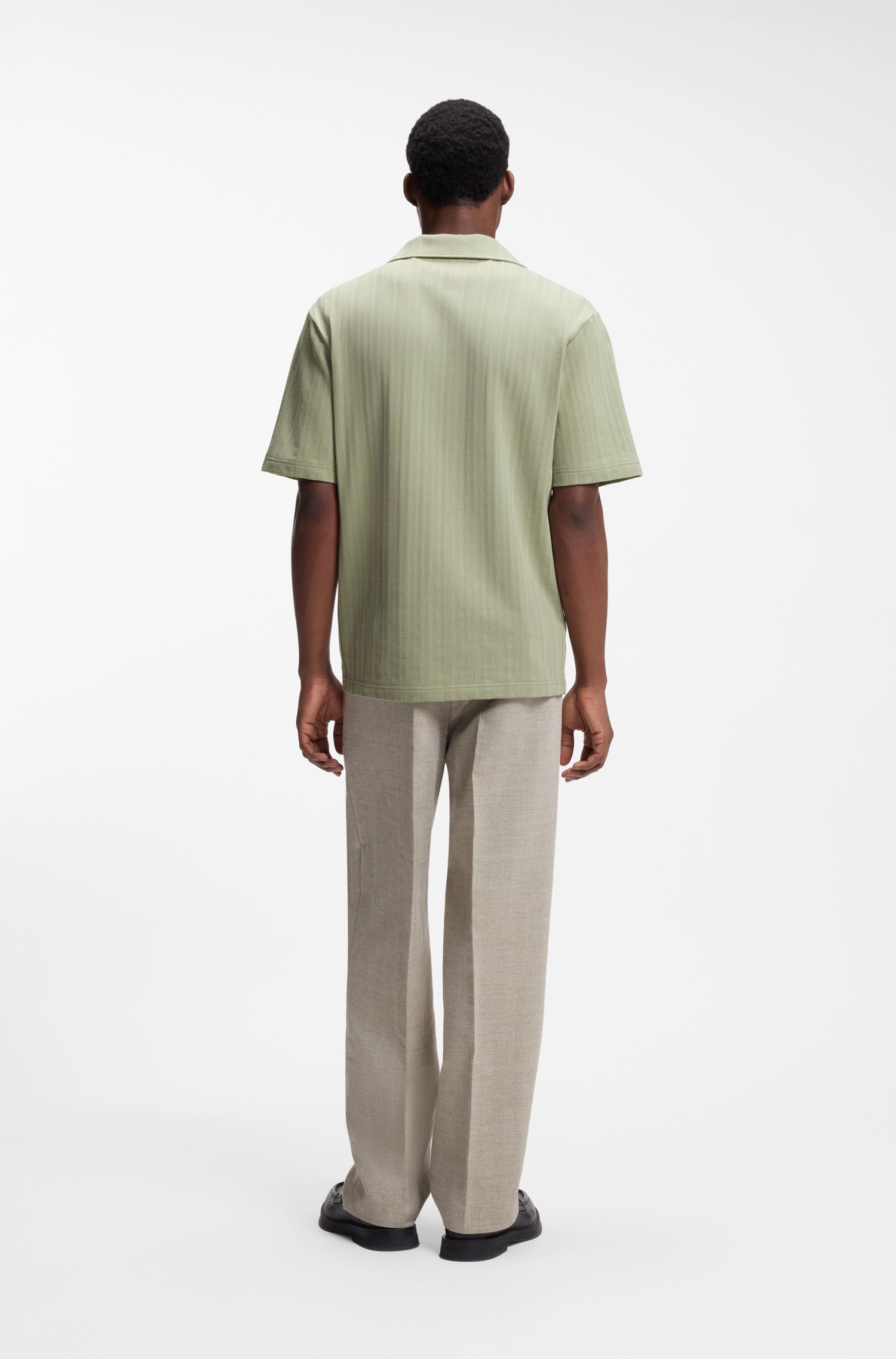 HUGO - Áo polo kẻ sọc jacquard cổ bẻ