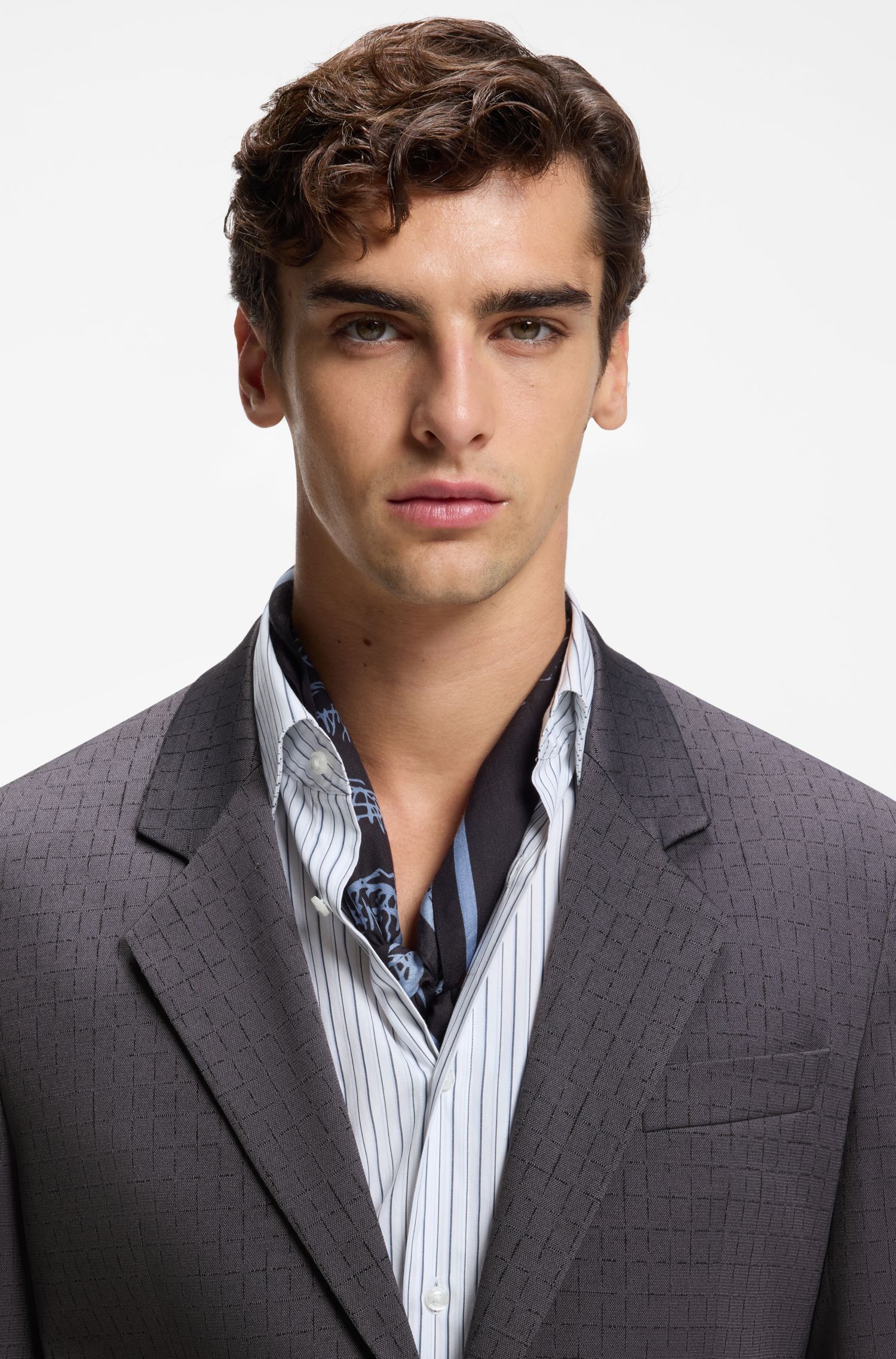 HUGO - Áo khoác modern-fit kẻ caro, vải co giãn