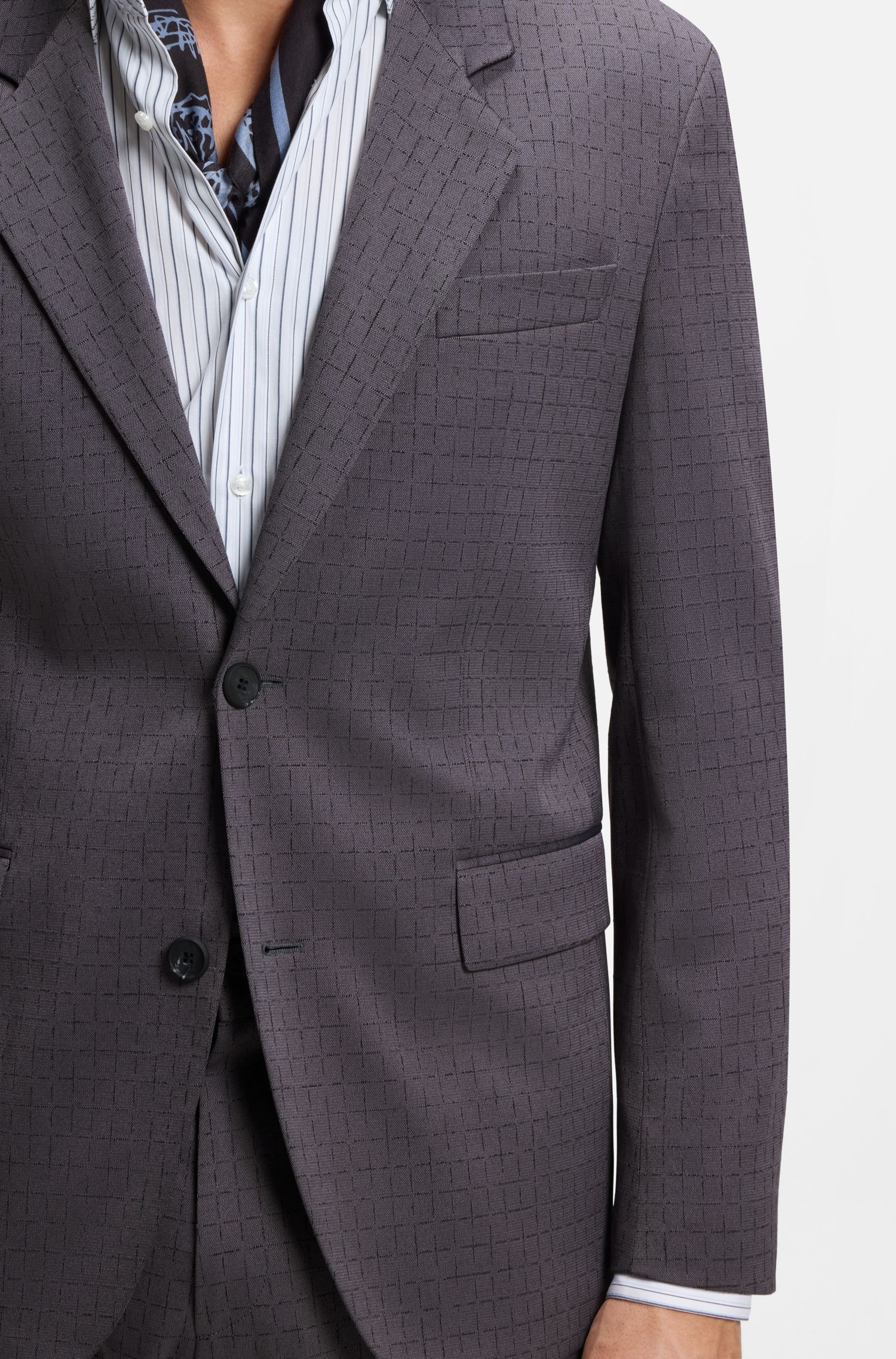 HUGO - Áo khoác modern-fit kẻ caro, vải co giãn