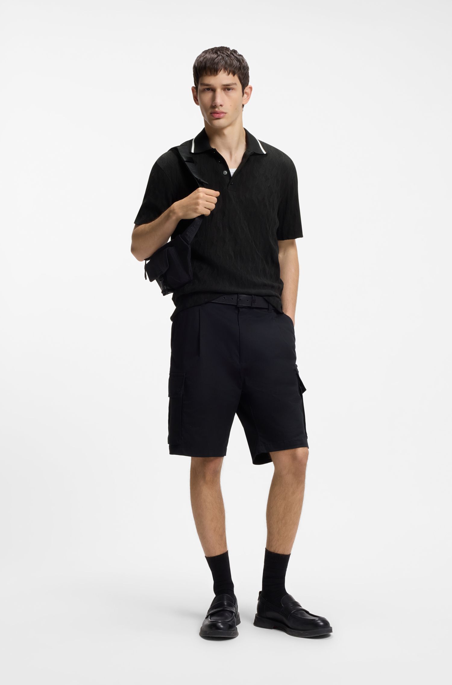 HUGO - Áo polo cổ sọc bằng vải jacquard cotton