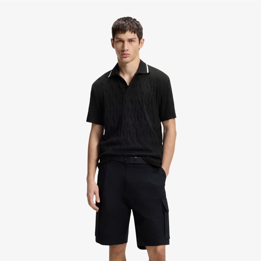 HUGO - Áo polo cổ sọc bằng vải jacquard cotton