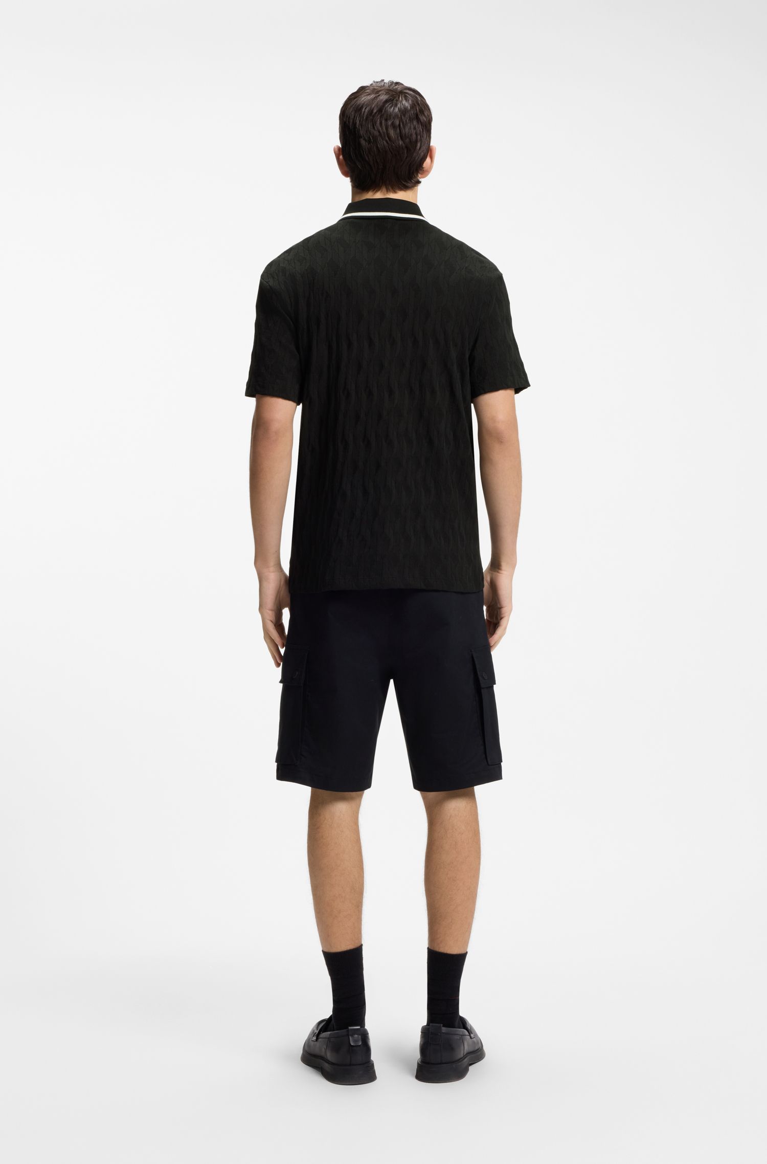 HUGO - Áo polo cổ sọc bằng vải jacquard cotton