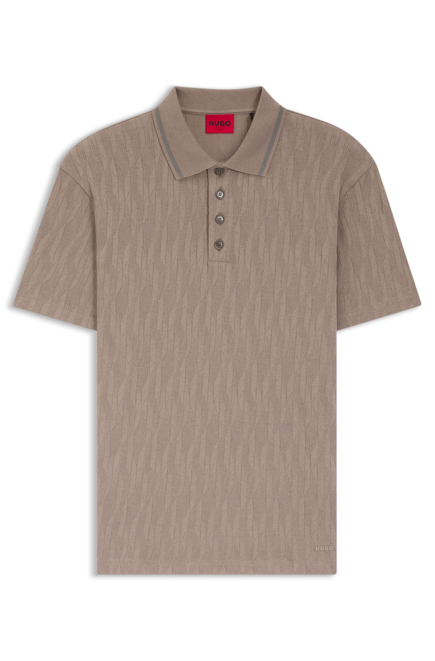 HUGO - Áo polo cổ sọc bằng vải jacquard cotton