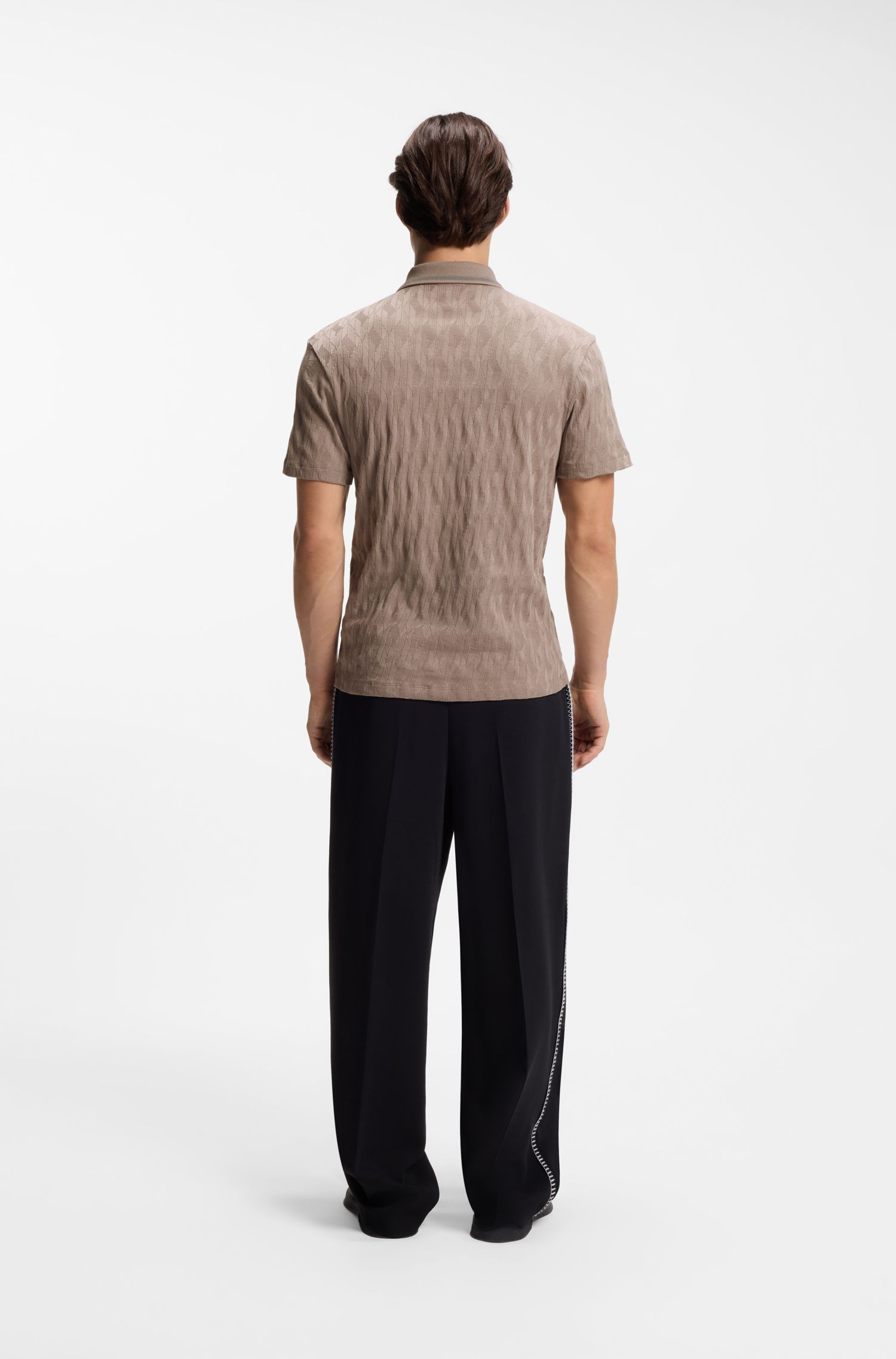 HUGO - Áo polo cổ sọc bằng vải jacquard cotton