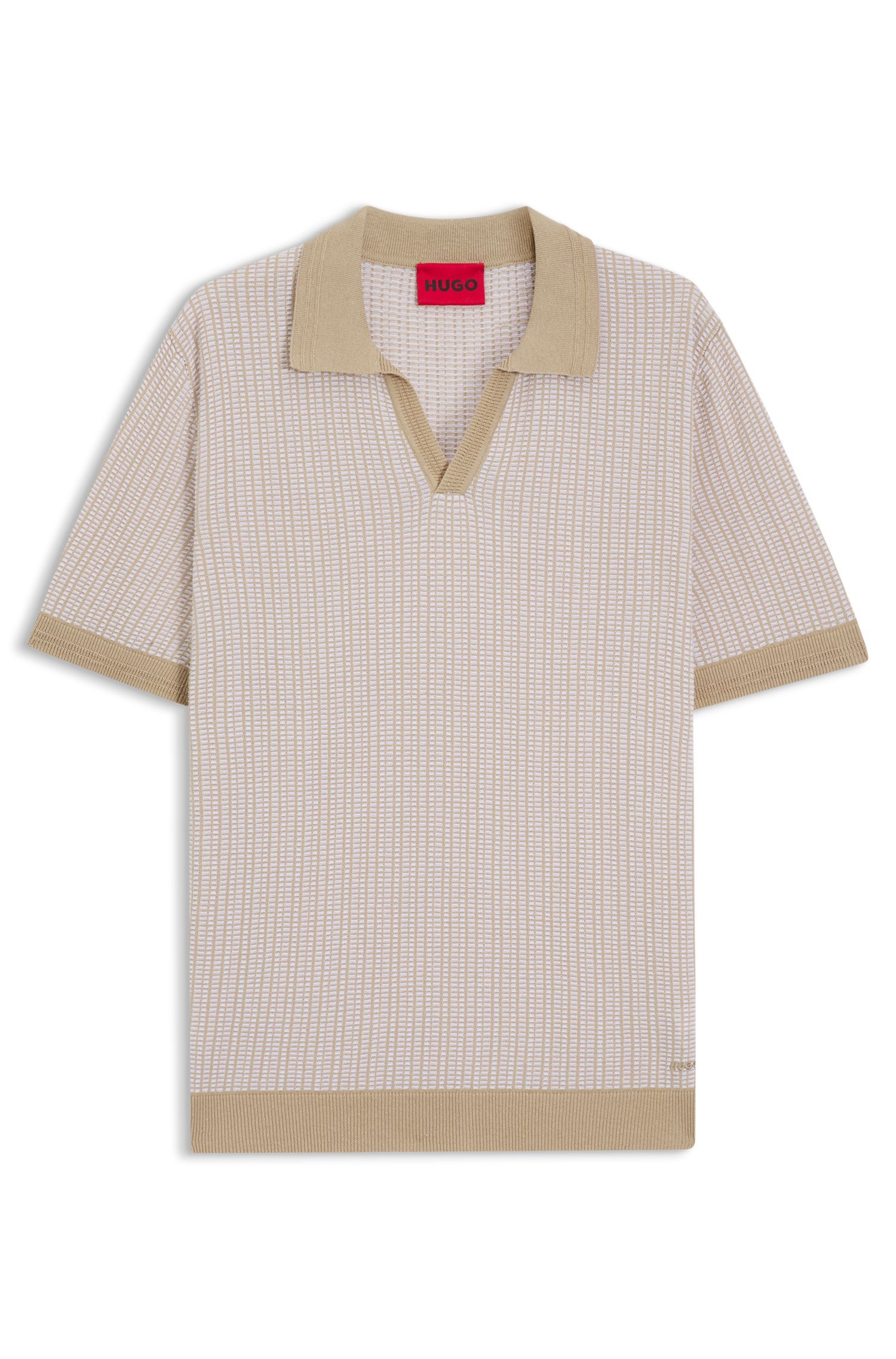 HUGO - Áo len cổ bẻ bằng chất liệu cotton và lanh.