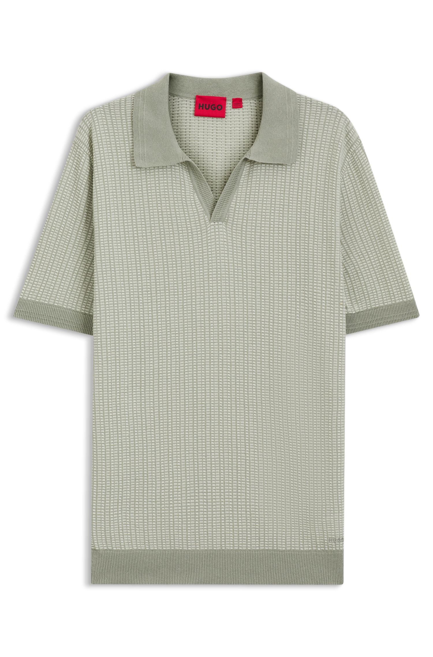 HUGO - Áo len cổ bẻ bằng chất liệu cotton và lanh.