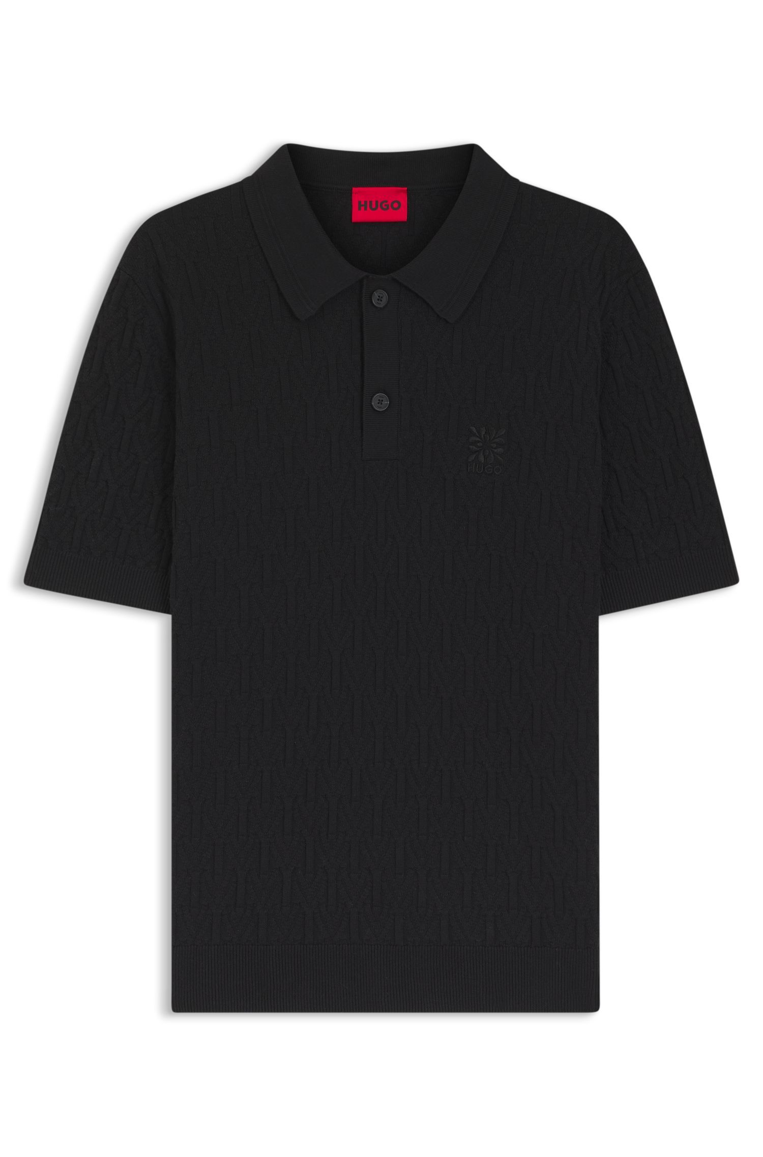 HUGO - Áo len cotton dệt kim cổ polo