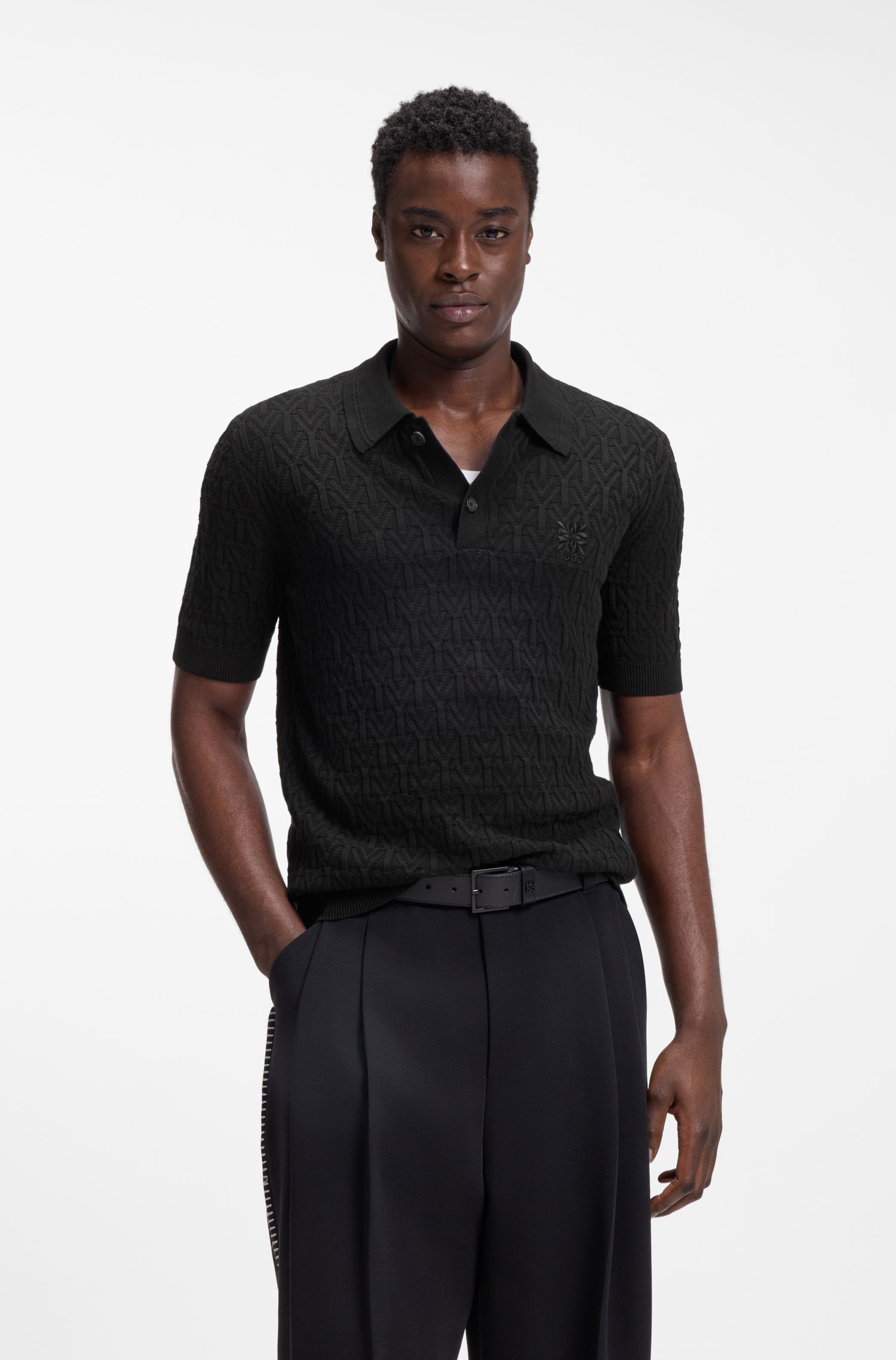 Áo len cotton dệt kim cổ polo