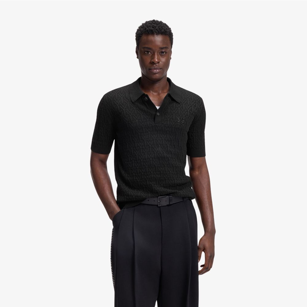 HUGO - Áo len cotton dệt kim cổ polo