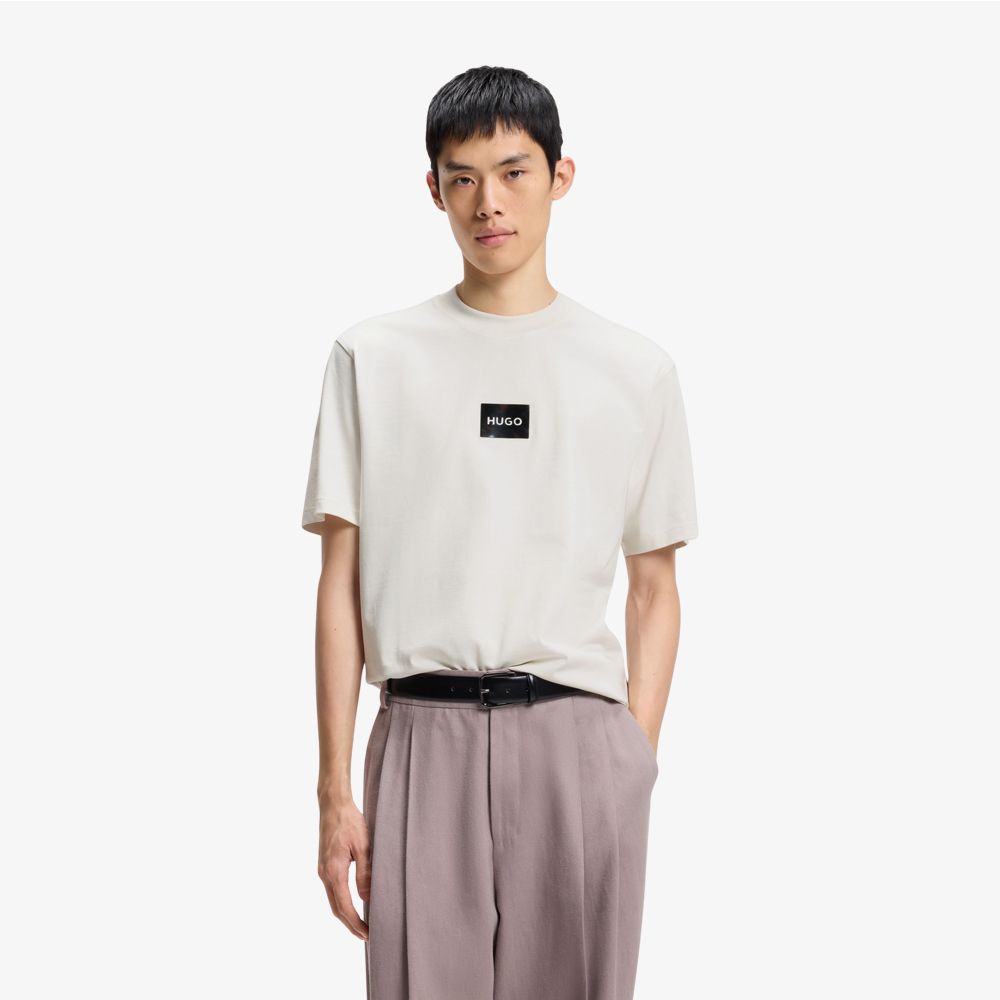 HUGO - Áo thun cotton jersey với logo họa tiết đồi mồi