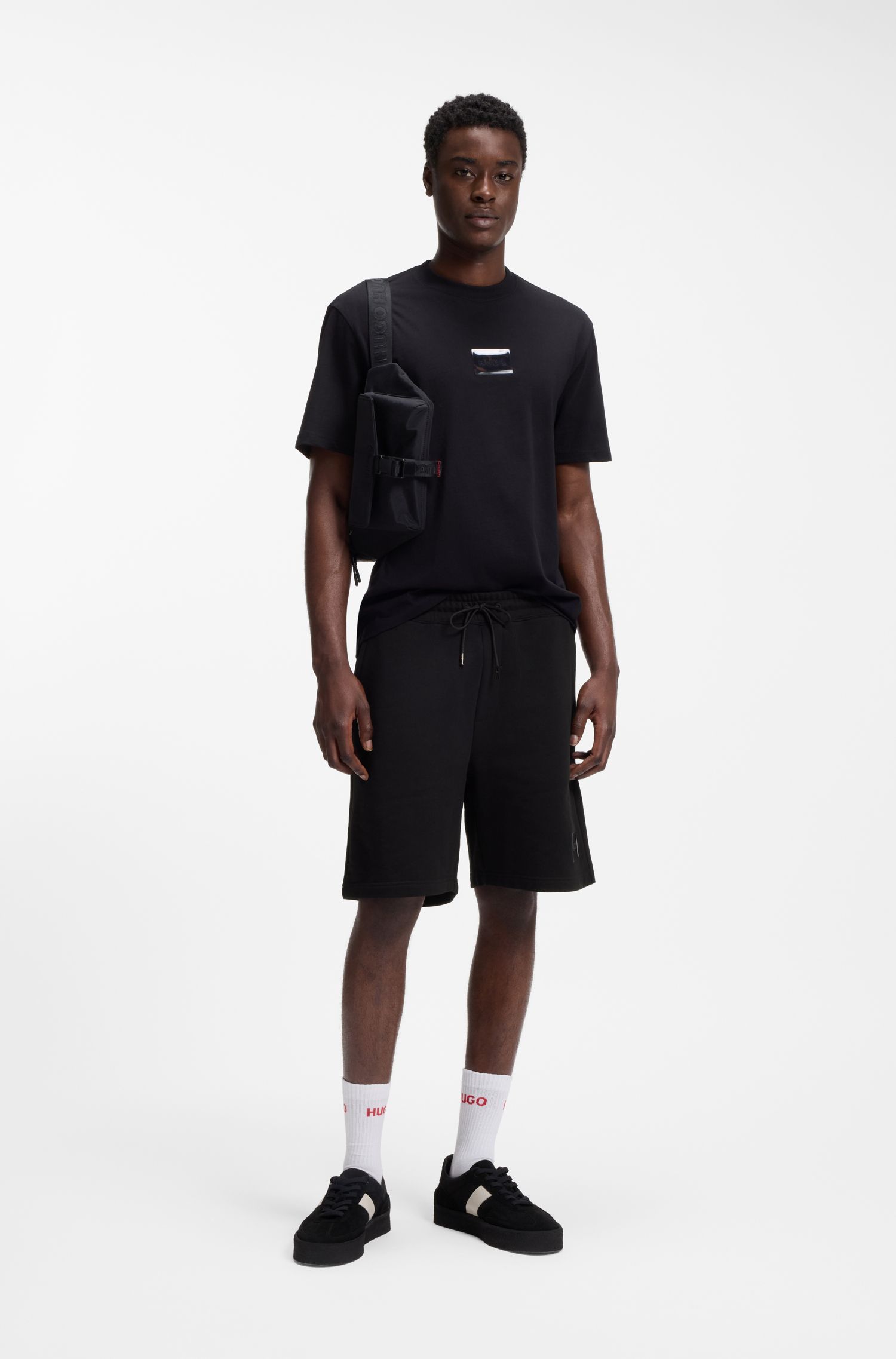 HUGO - Quần short in logo hình con rùa, chất liệu cotton terry
