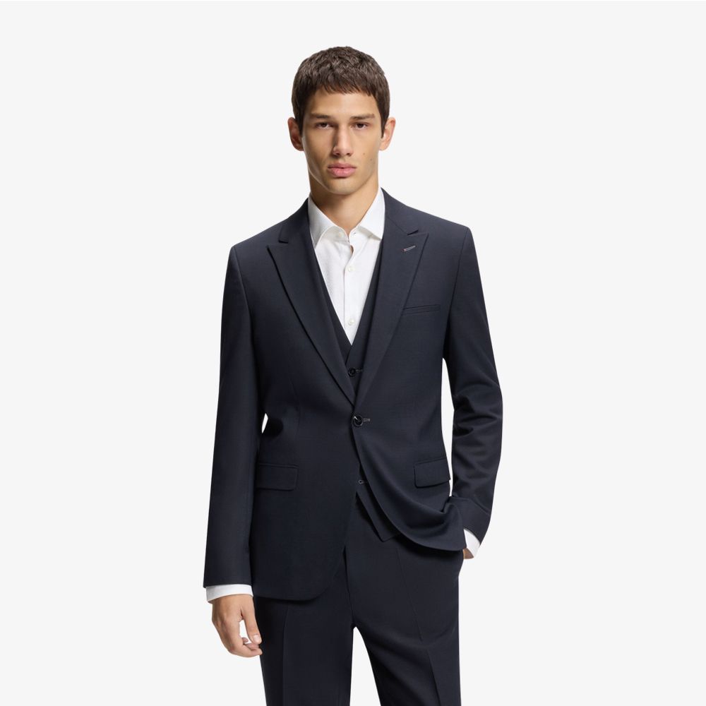 Bộ vest ba mảnh extra-slim-fit vải dệt dobby co giãn