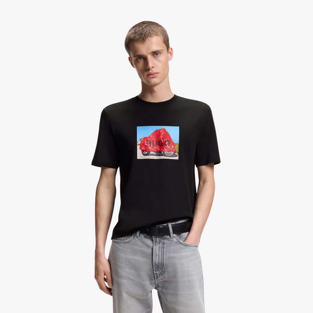 HUGO - Áo thun cotton jersey với họa tiết phong cách biker
