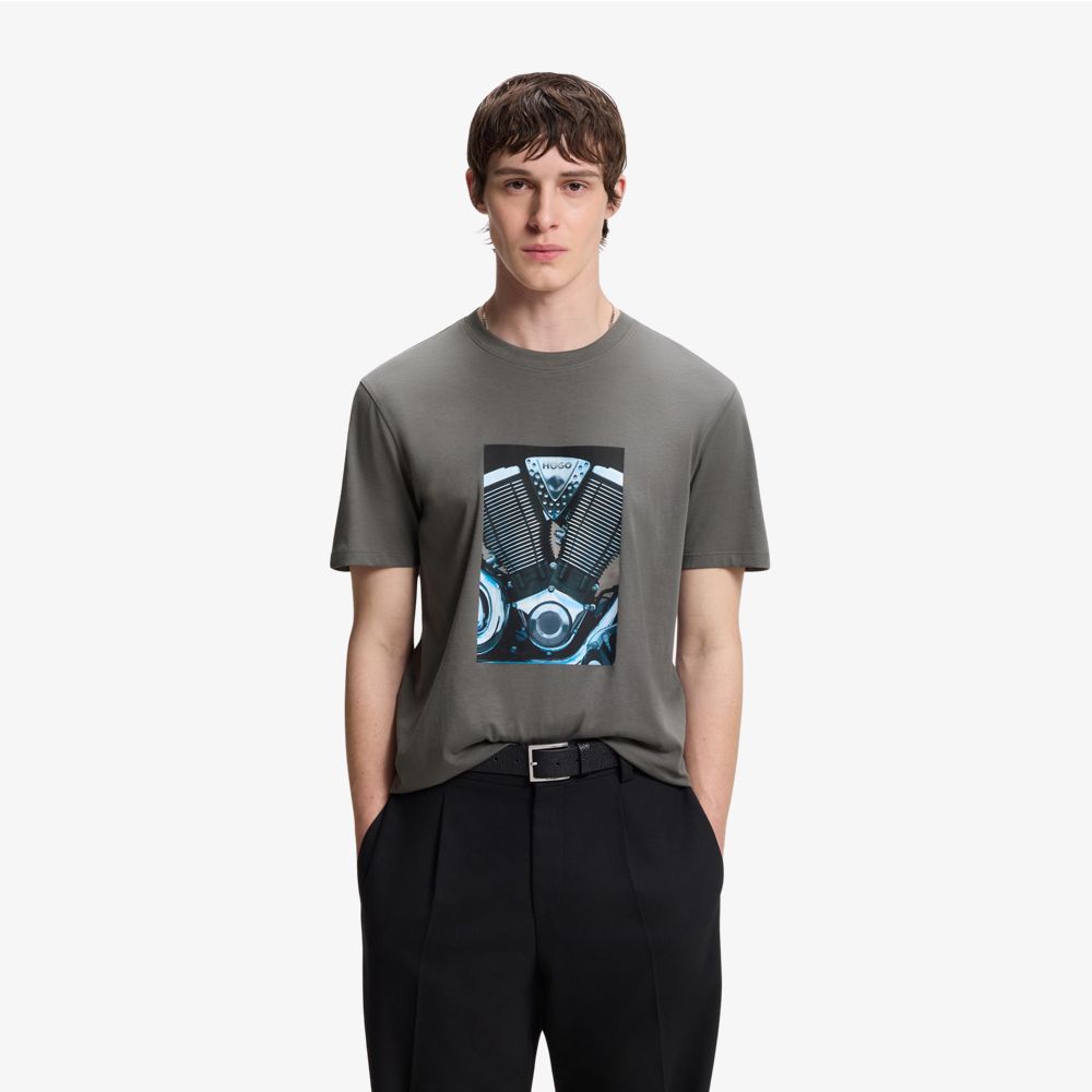 HUGO - Áo thun cotton jersey với họa tiết phong cách biker