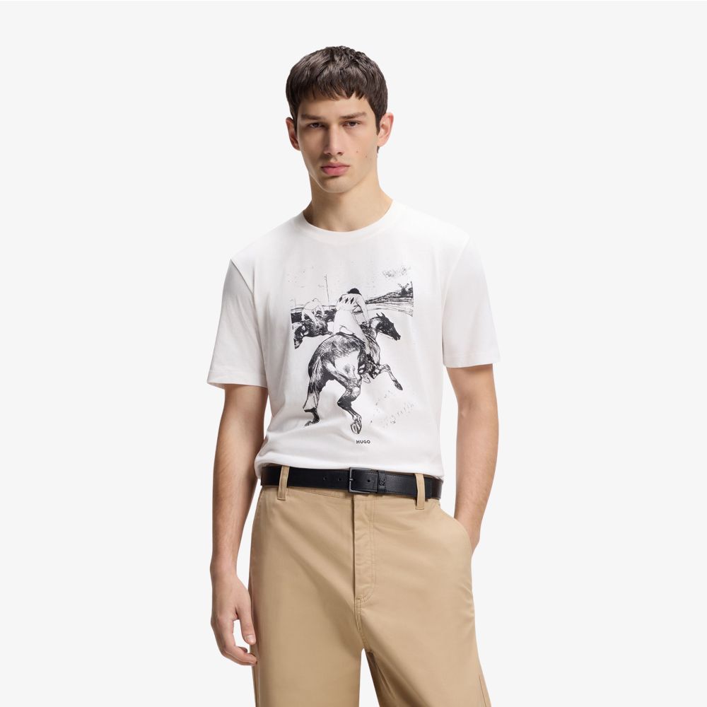 HUGO - Áo thun cotton jersey với hình ảnh đua ngựa.