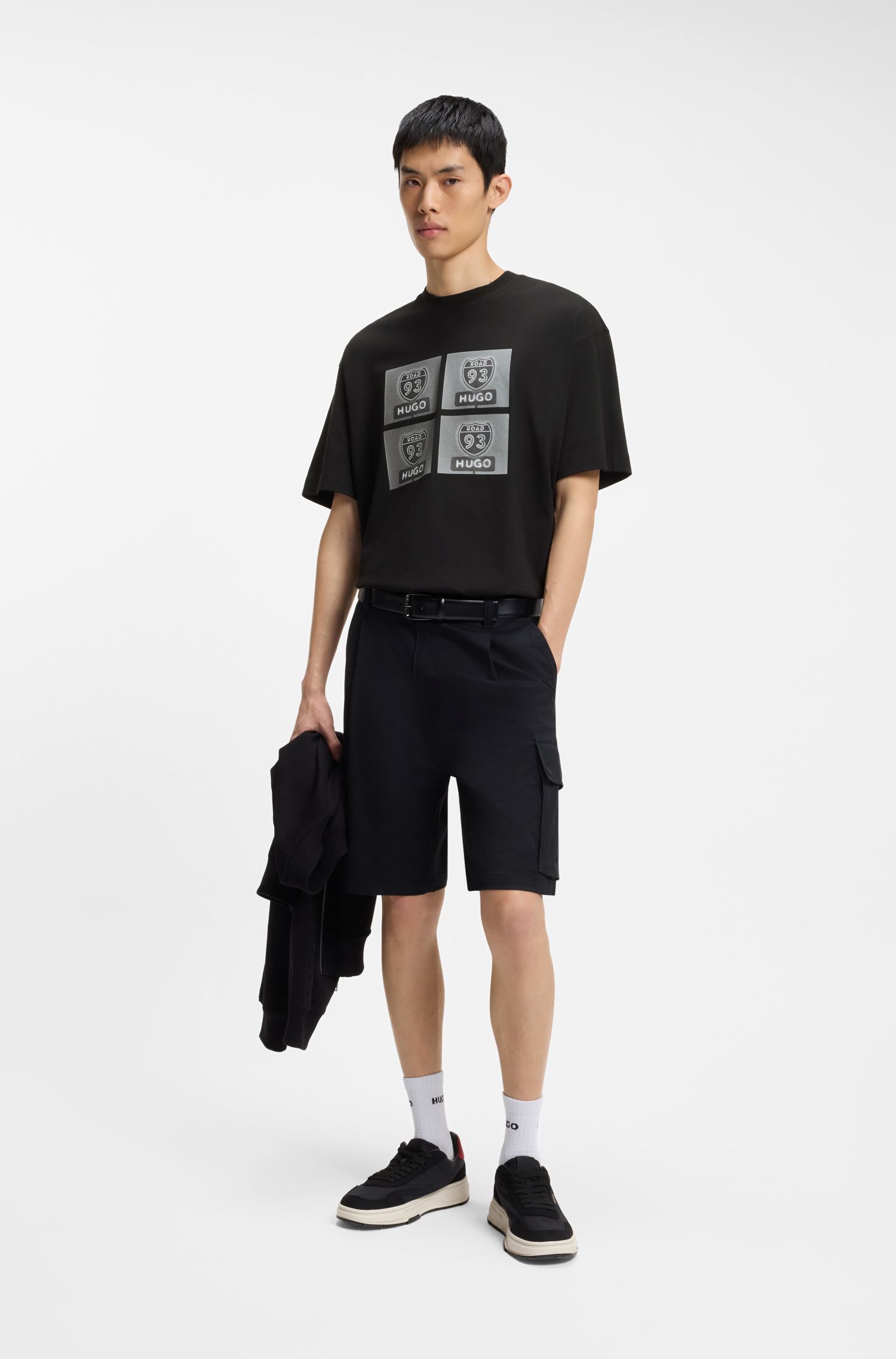 HUGO - Áo thun cotton jersey với họa tiết phong cách biker