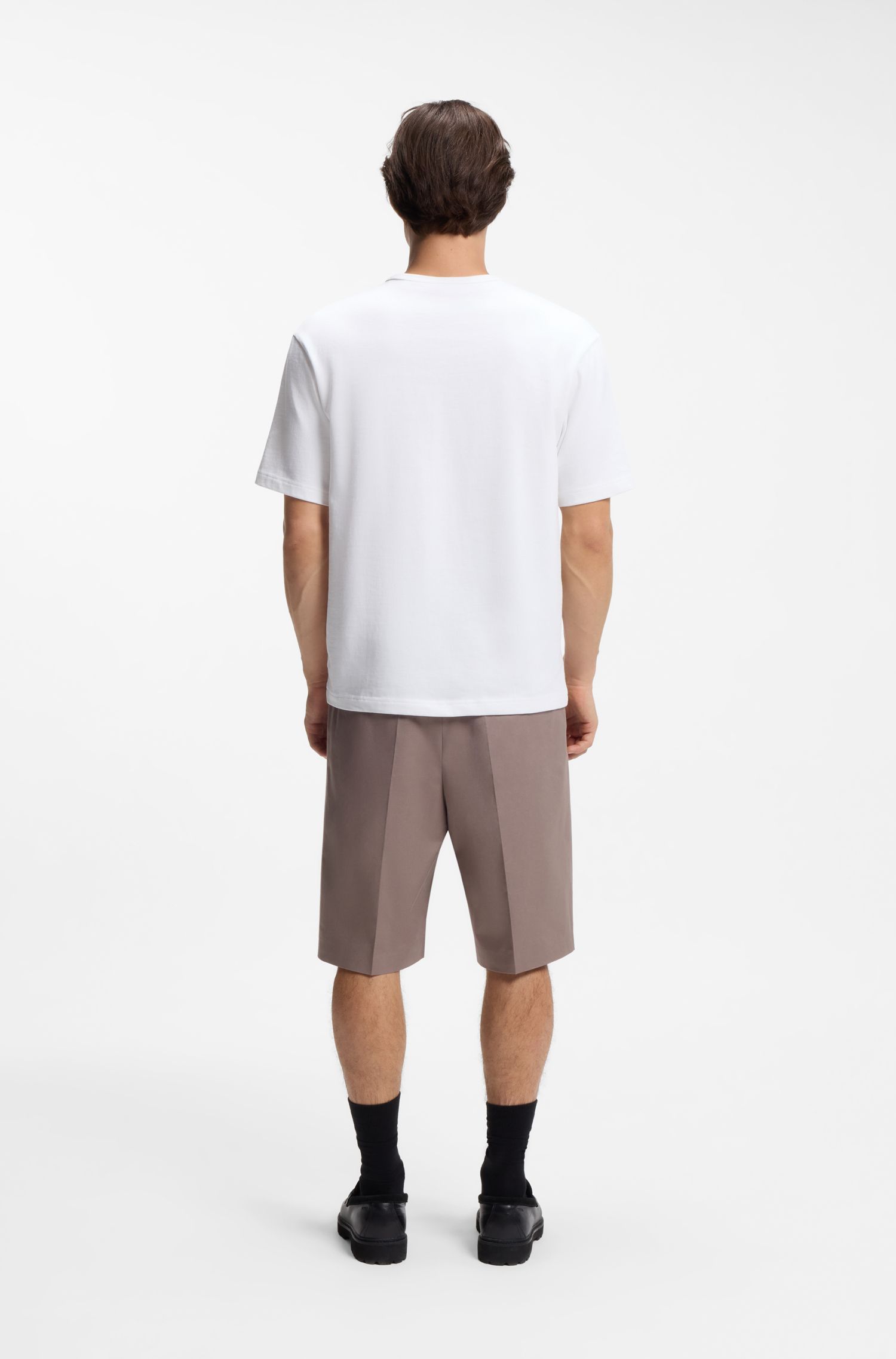 HUGO - Áo thun thêu huy hiệu vải cotton terry