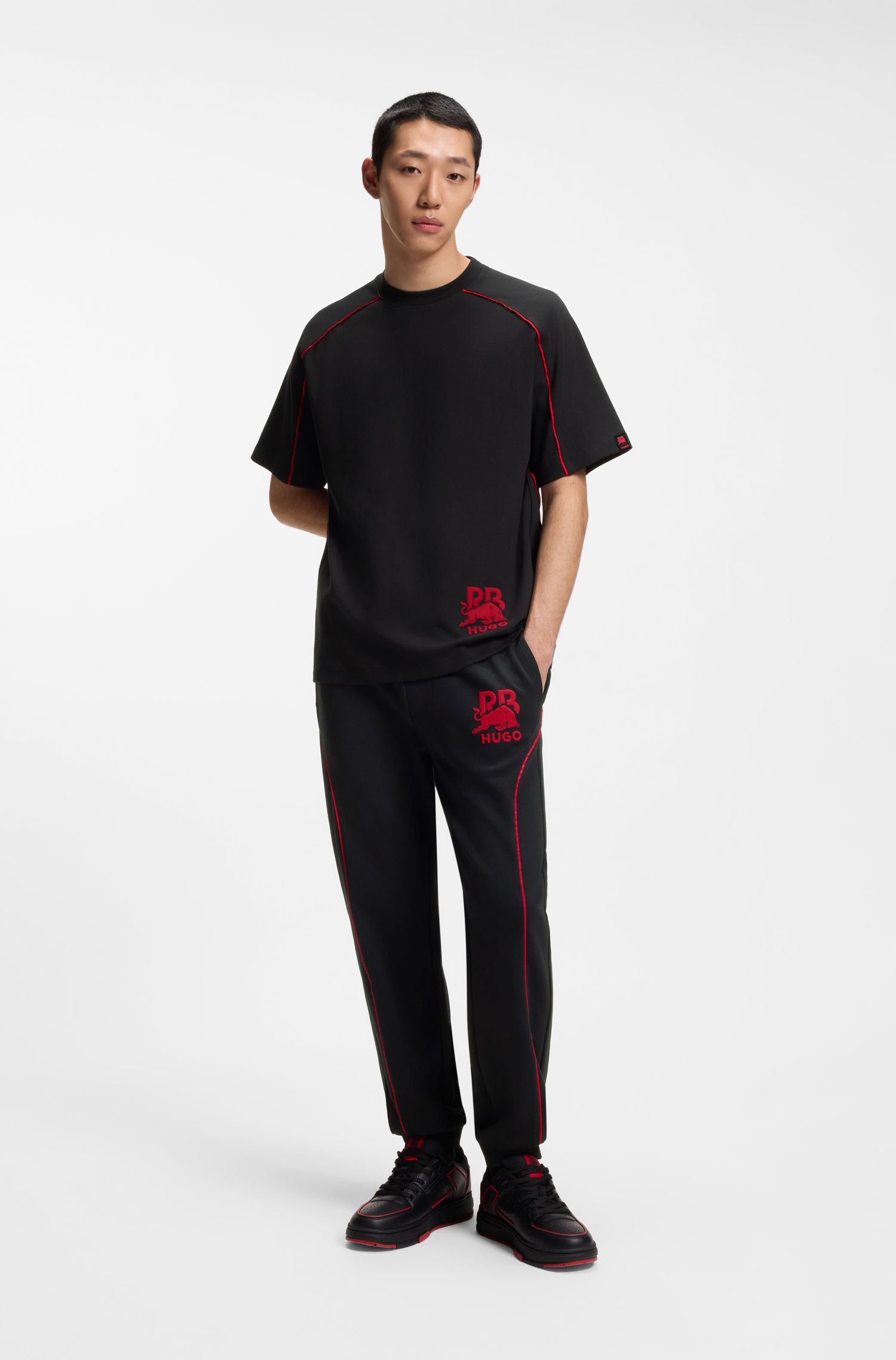 HUGO - Áo thun Hugo x RB chất liệu cotton pha với viền tương phản