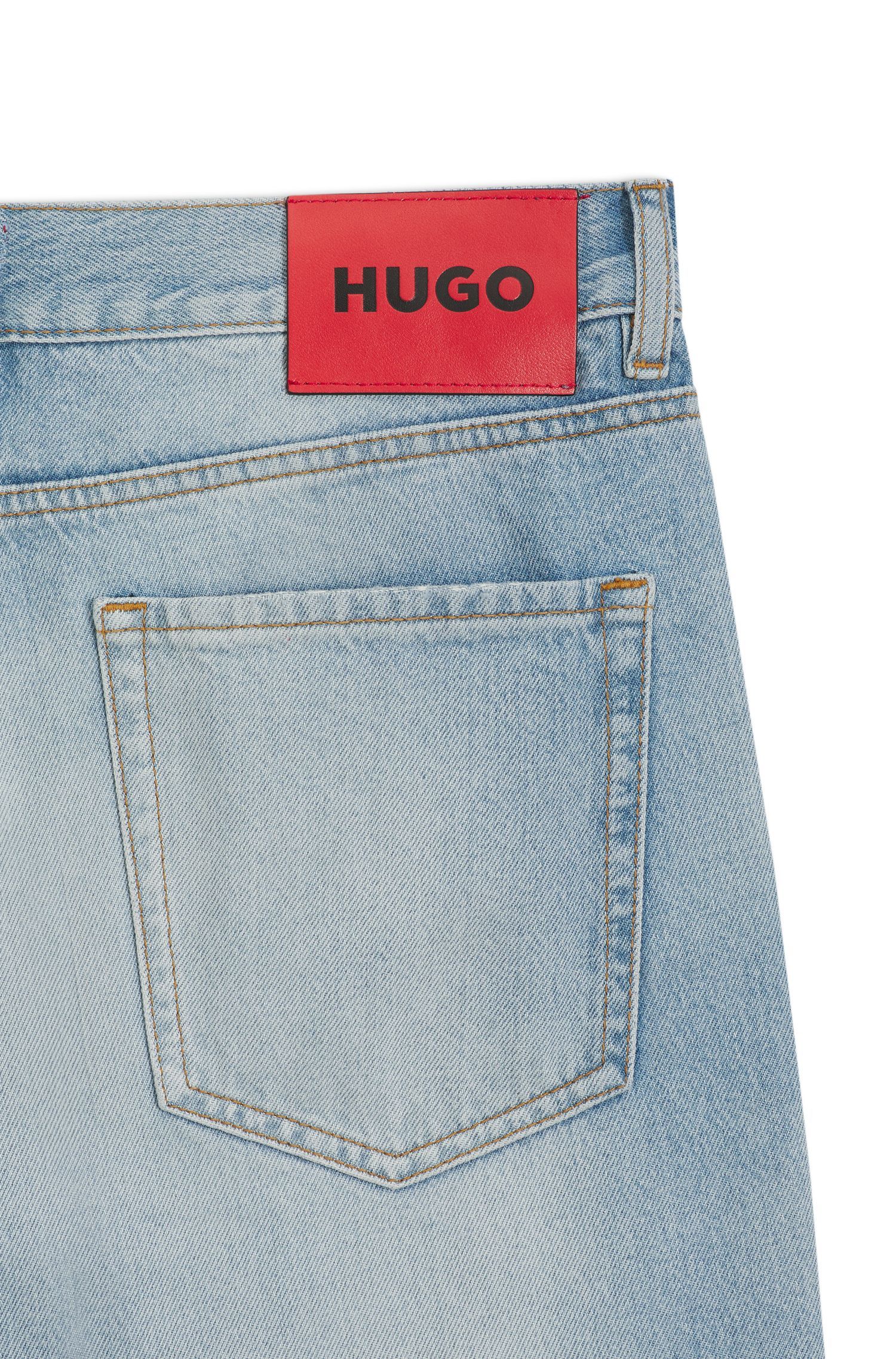 HUGO - Quần jeans dáng suông thoải mái màu xanh dương sáng.