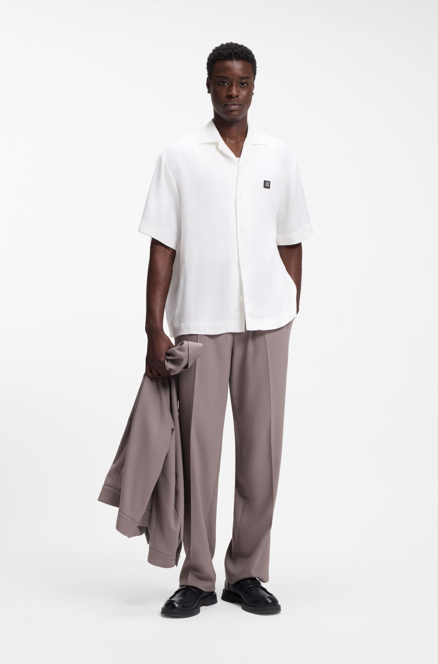 HUGO - Áo sơ mi oversize với logo xếp chồng