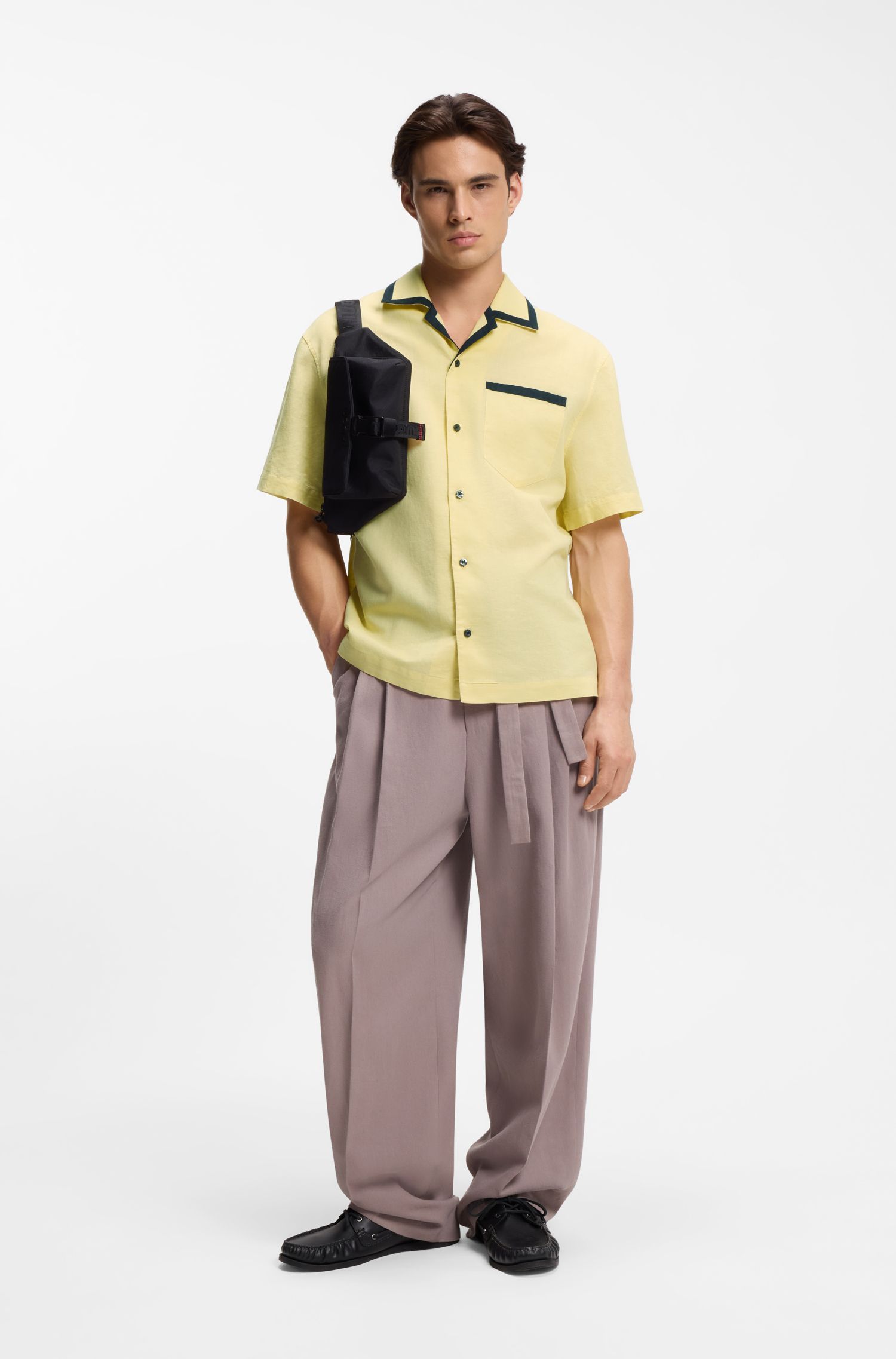 HUGO - Áo sơ mi oversize vải linen và cotton