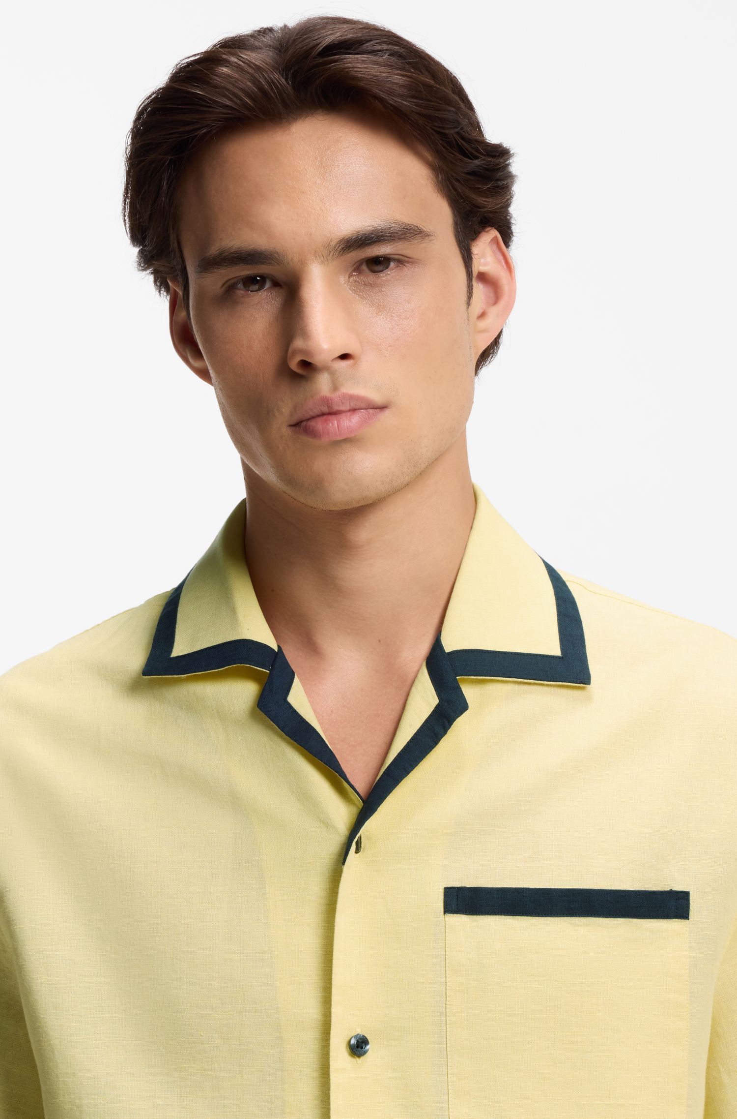 HUGO - Áo sơ mi oversize vải linen và cotton