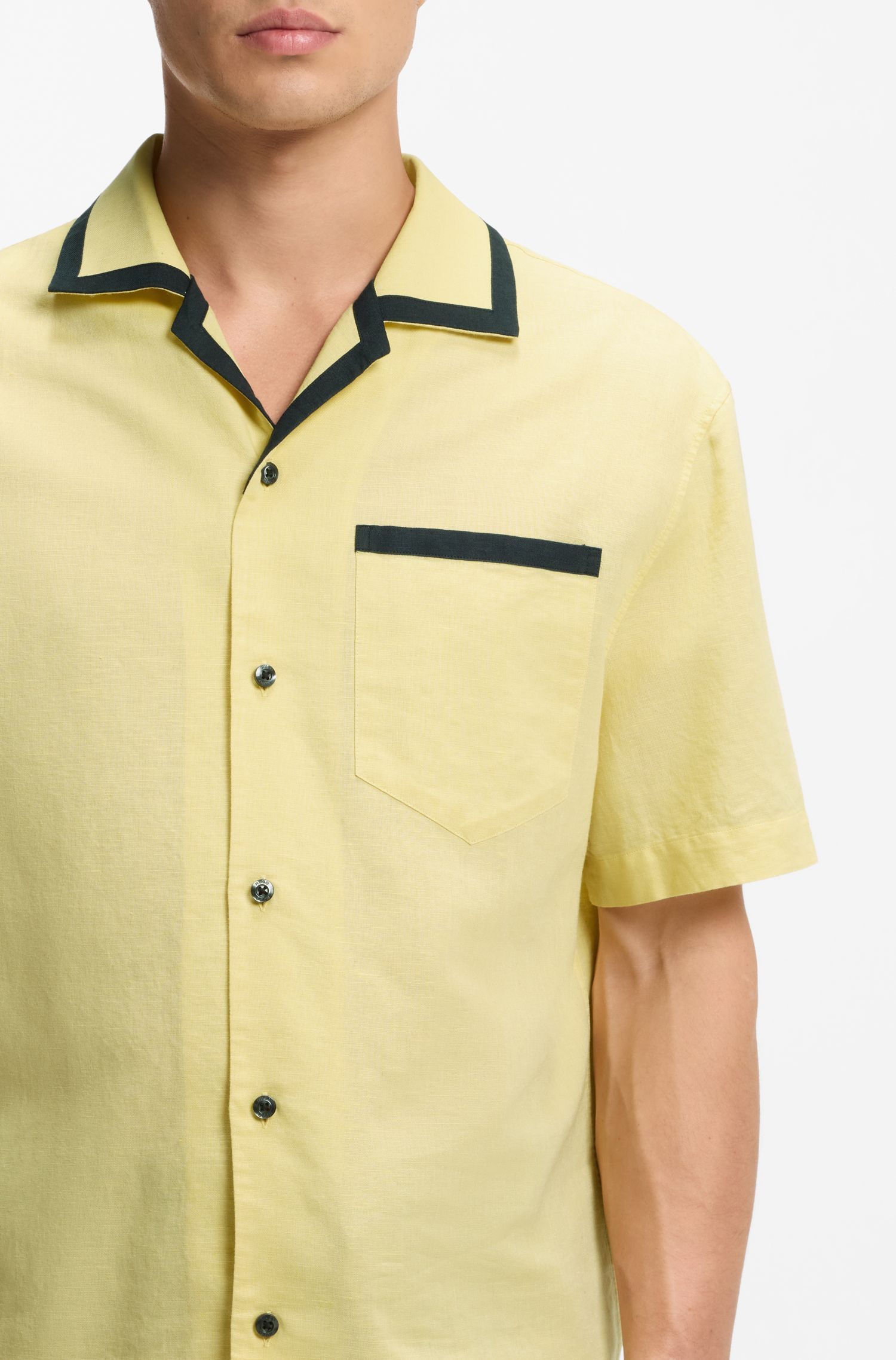 HUGO - Áo sơ mi oversize vải linen và cotton