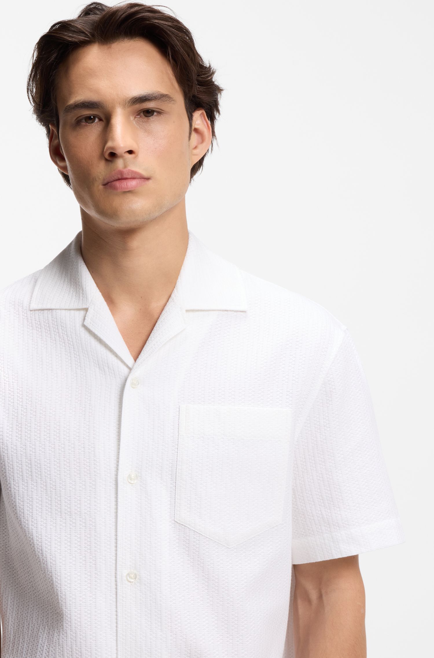 HUGO - Áo sơ mi dáng rộng làm từ chất liệu cotton cứng cáp.