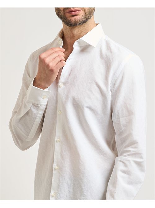 HUGO - Áo sơ mi slim fit bằng vải jacquard cotton linen