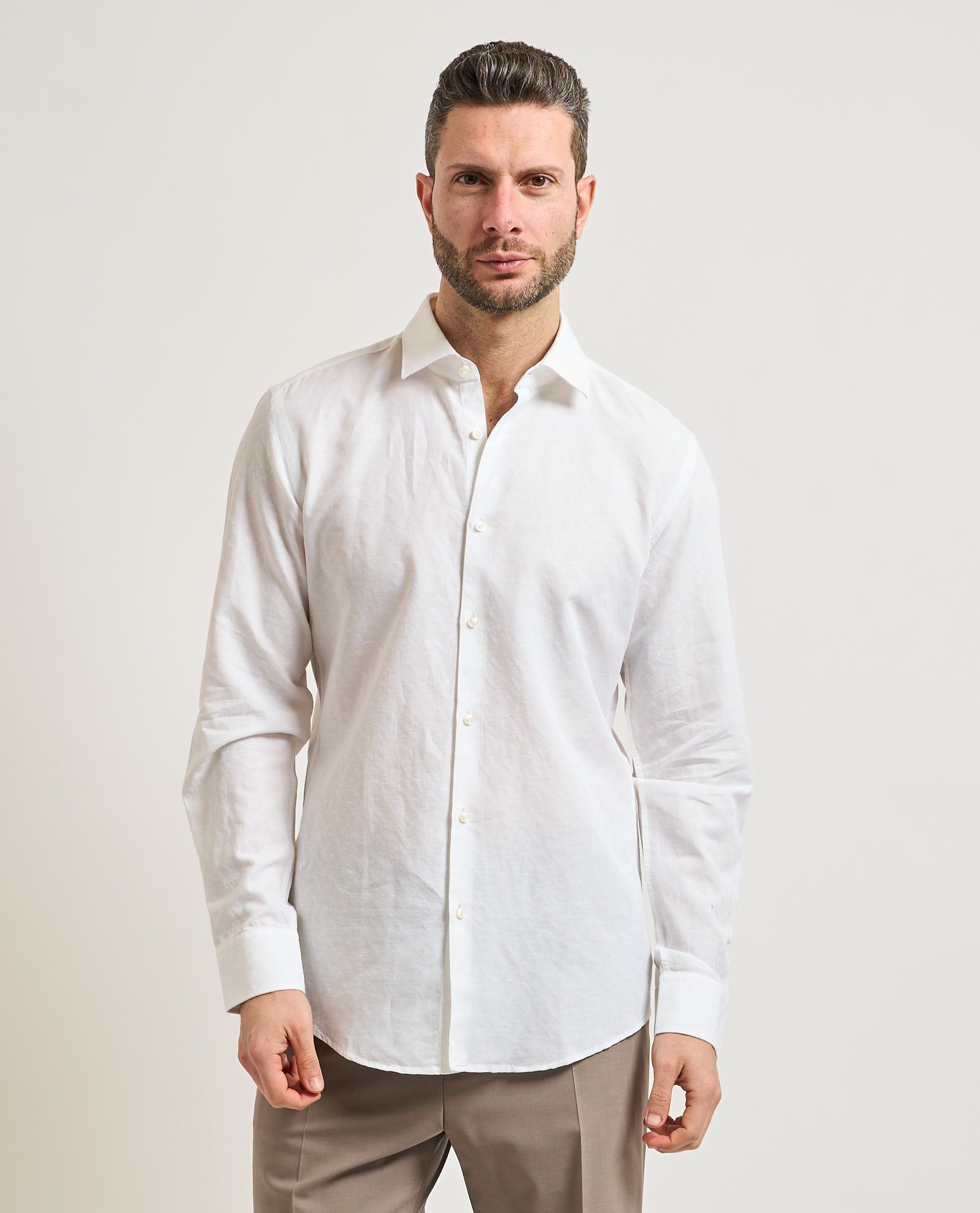HUGO - Áo sơ mi slim fit bằng vải jacquard cotton linen