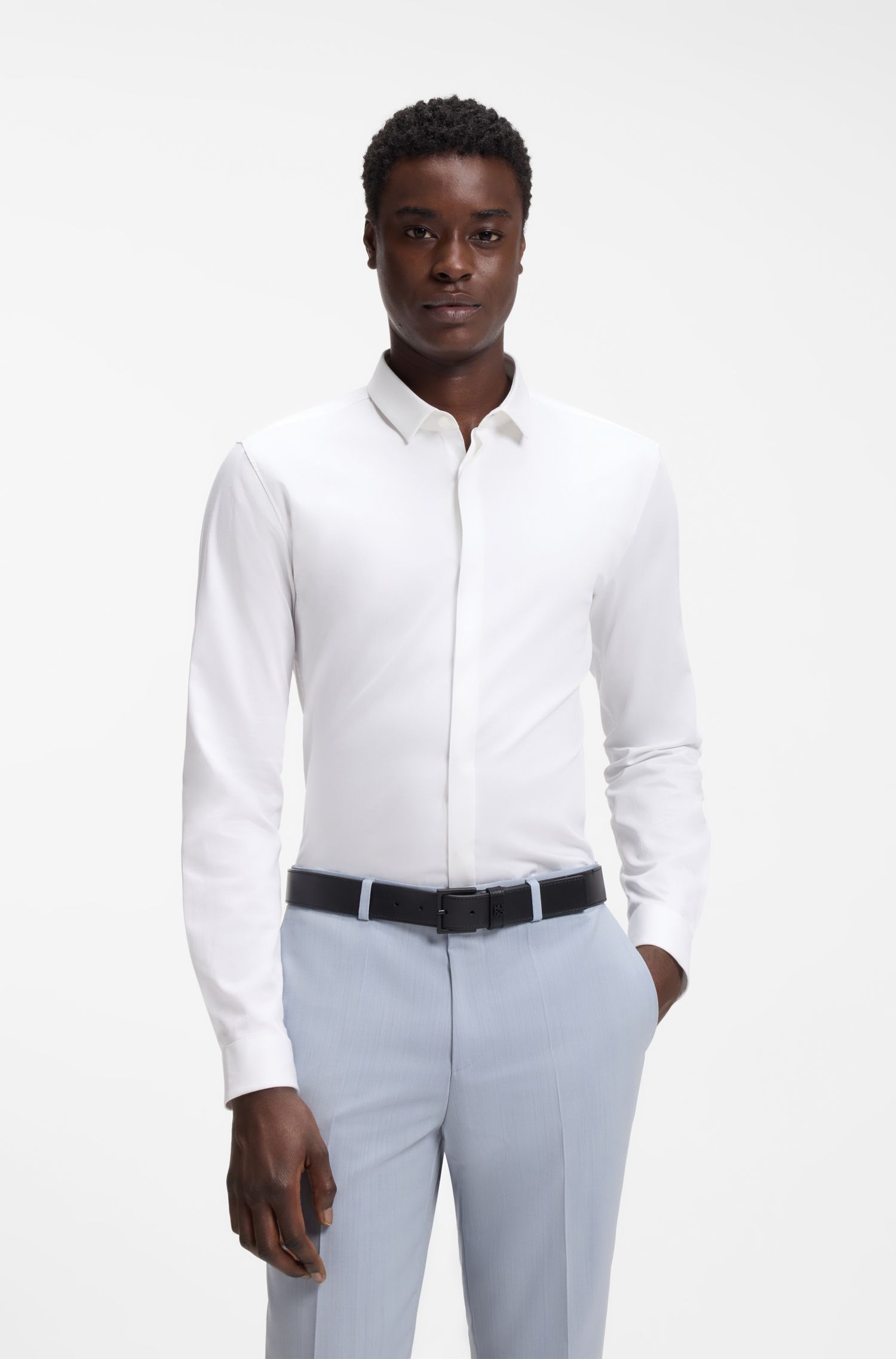 HUGO - Áo sơ mi slim fit làm cotton co giãn