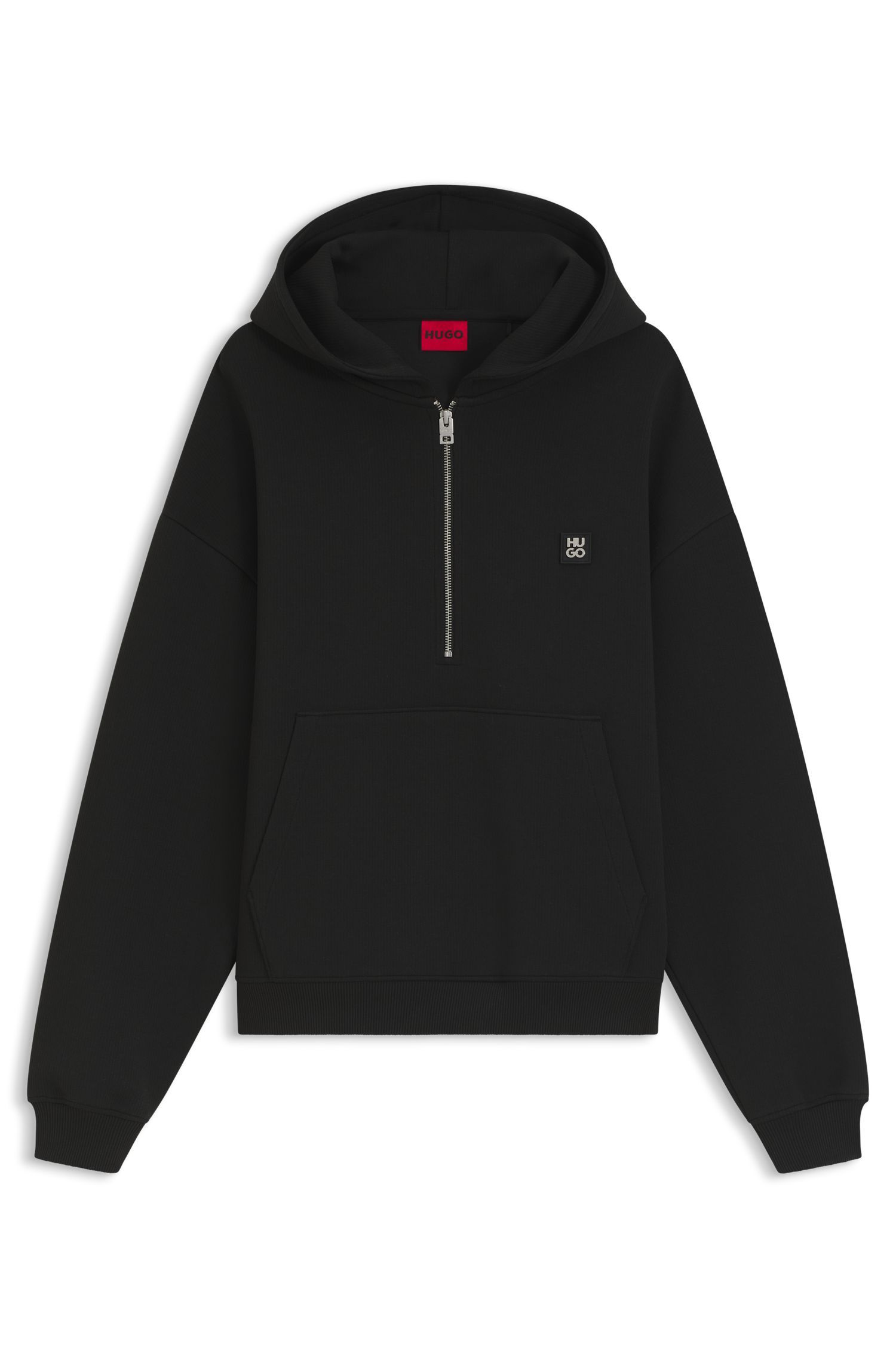 HUGO - Áo hoodie cổ khóa kéo bằng cotton pha có cấu trúc