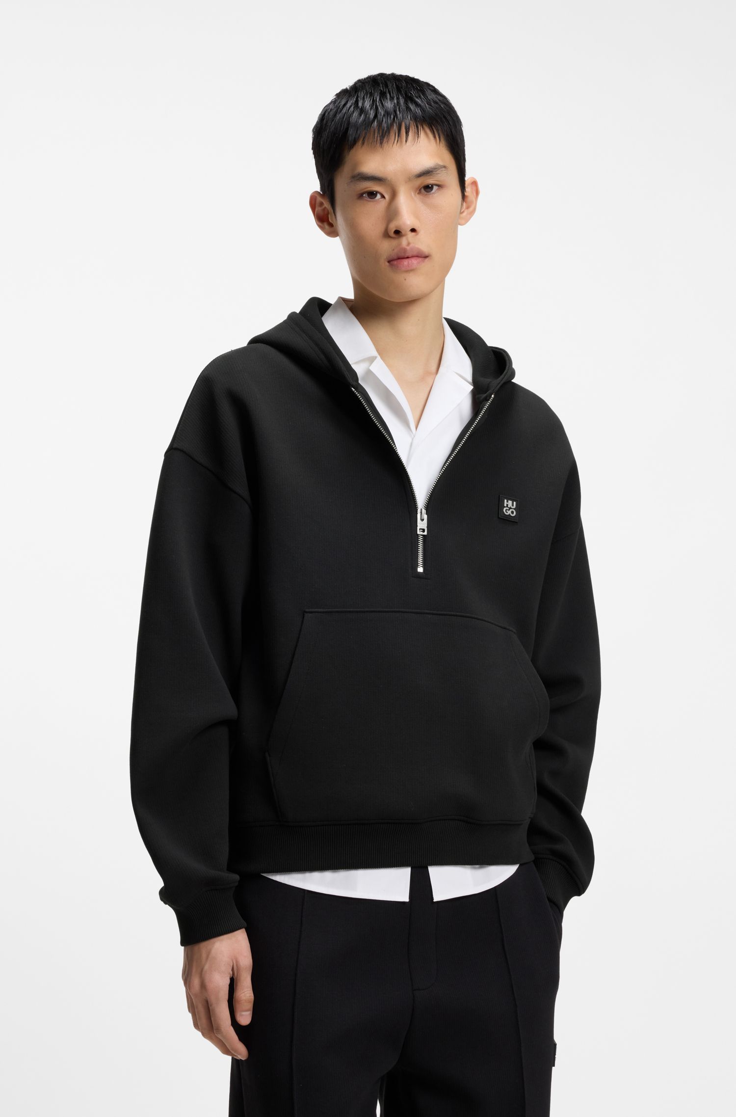 Áo hoodie cổ khóa kéo bằng cotton pha có cấu trúc