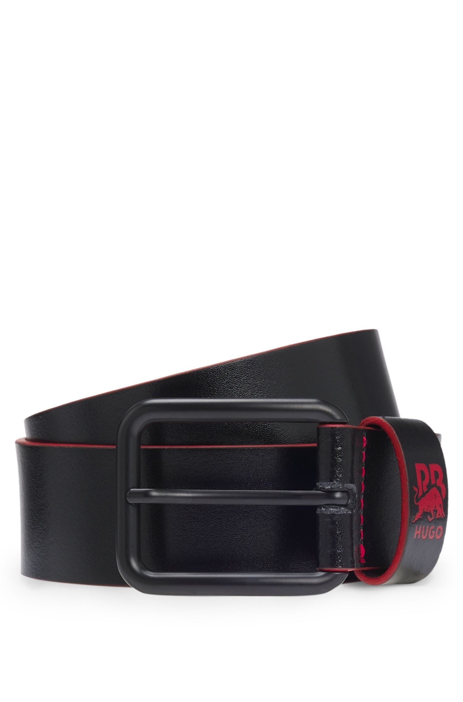 HUGO x RB Thắt lưng da Ý với logo hình bò tót Racing Bull