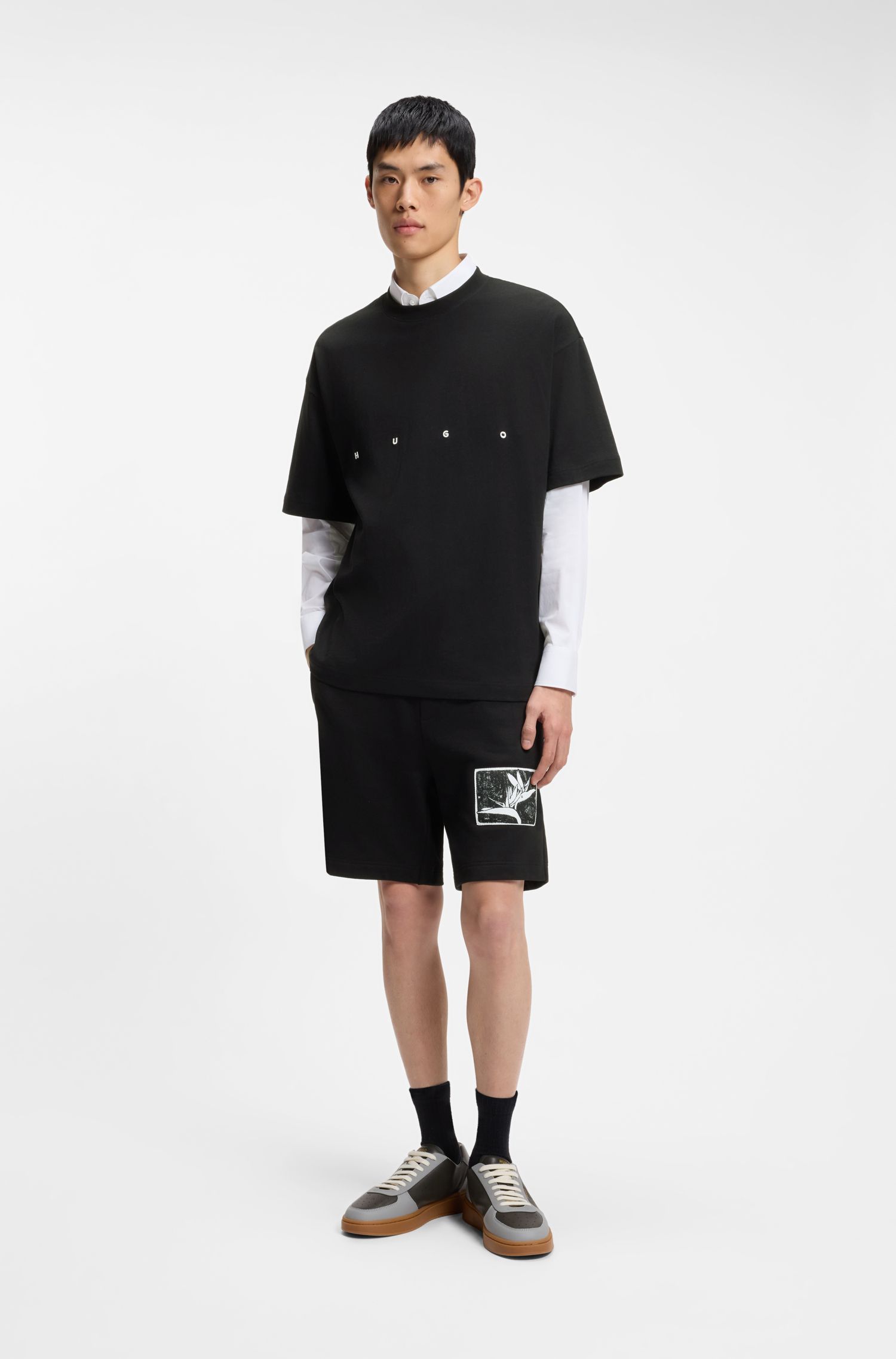 HUGO - Quần short chất liệu cotton terry họa tiết