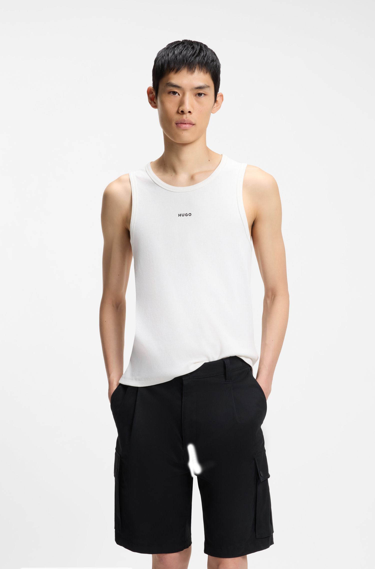 HUGO - Áo tank top slim fit, chất liệu cotton co giãn, in logo tương phản